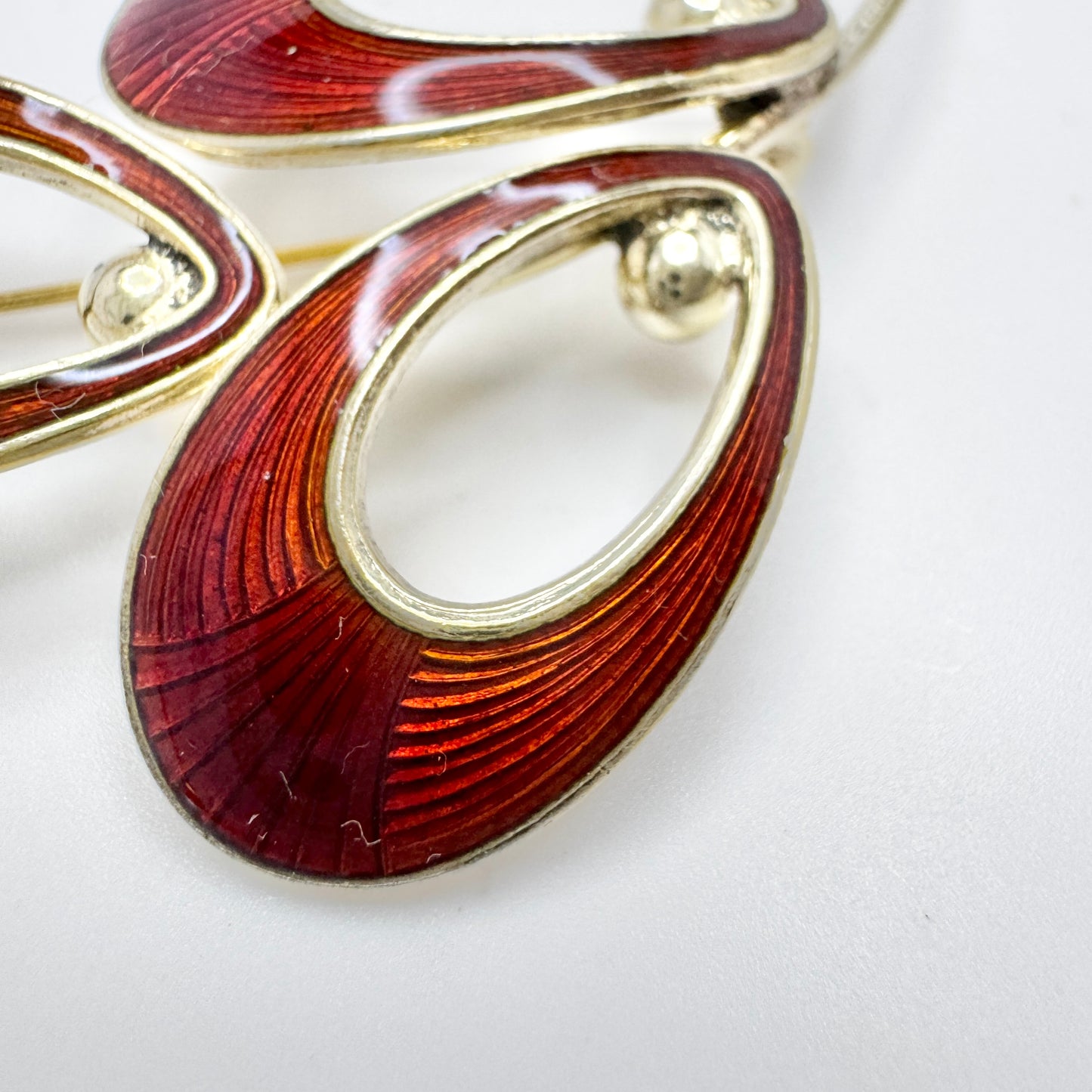 Jemax, Denmark. Vintage Sterling Silver Red Enamel Brooch.