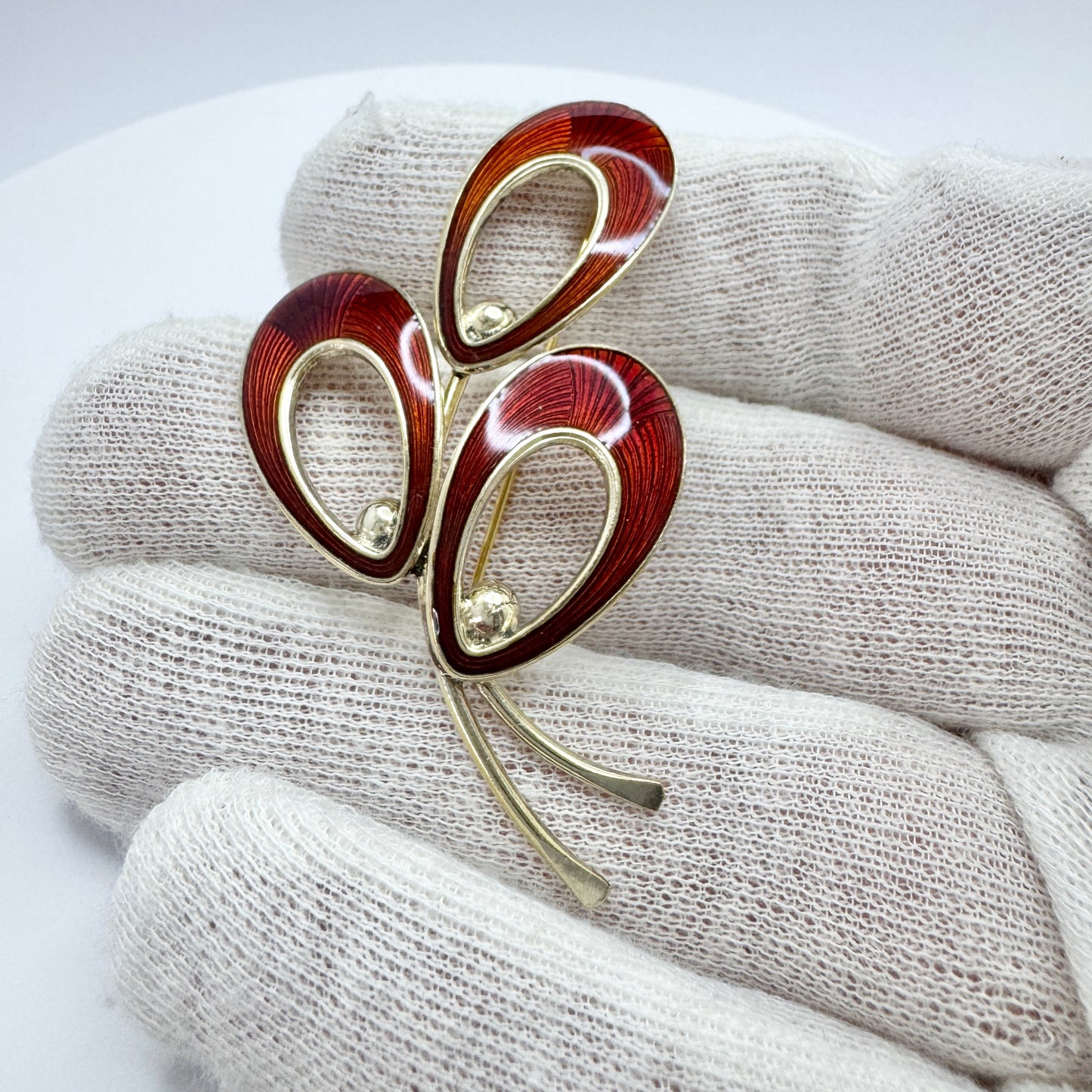 Jemax, Denmark. Vintage Sterling Silver Red Enamel Brooch.