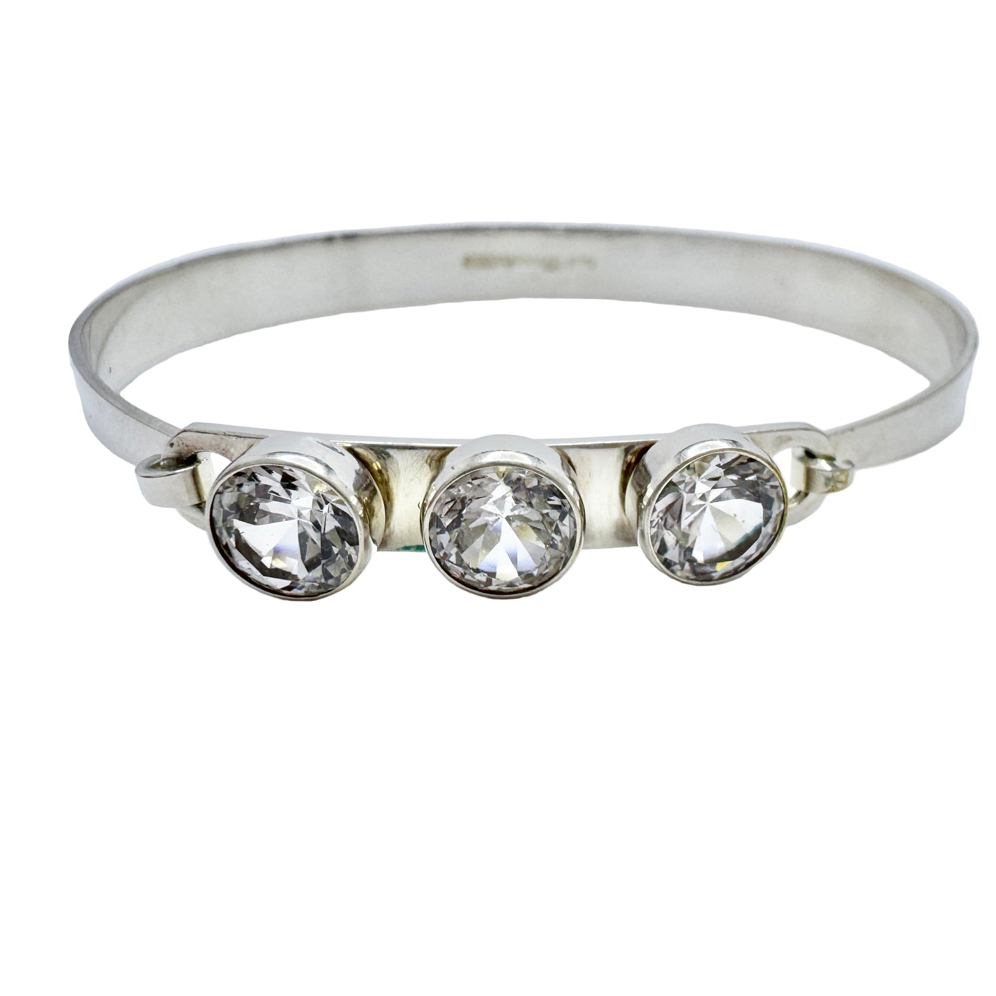 Salovaara, Finland 1969. Vintage Solid Silver Rock Crystal Hinged Bangle Bracelet