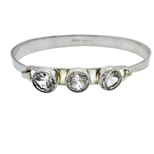 Salovaara, Finland 1969. Vintage Solid Silver Rock Crystal Hinged Bangle Bracelet