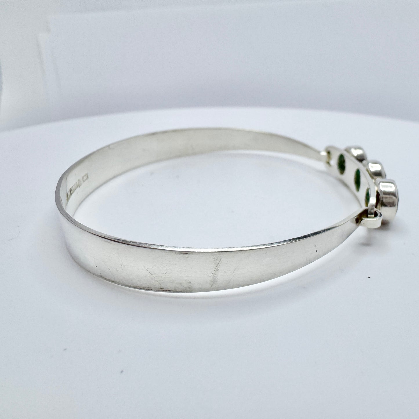 Salovaara, Finland 1969. Vintage Solid Silver Rock Crystal Hinged Bangle Bracelet