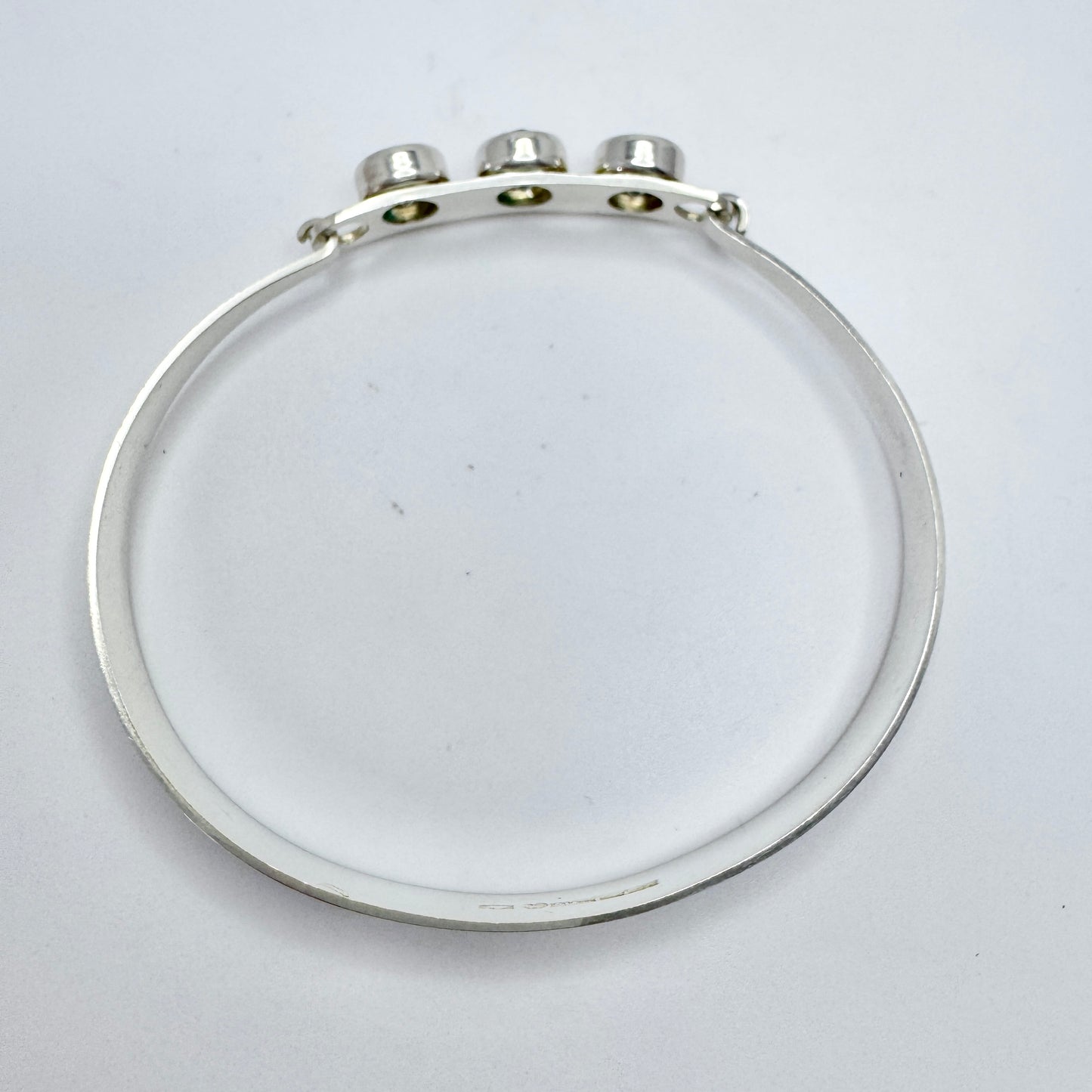 Salovaara, Finland 1969. Vintage Solid Silver Rock Crystal Hinged Bangle Bracelet