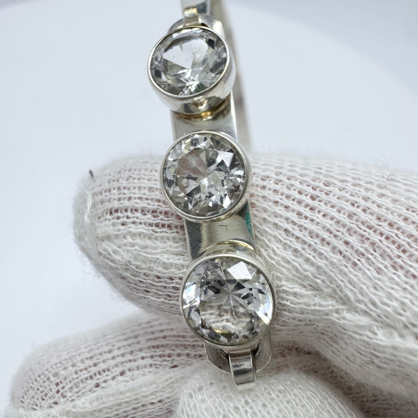 Salovaara, Finland 1969. Vintage Solid Silver Rock Crystal Hinged Bangle Bracelet