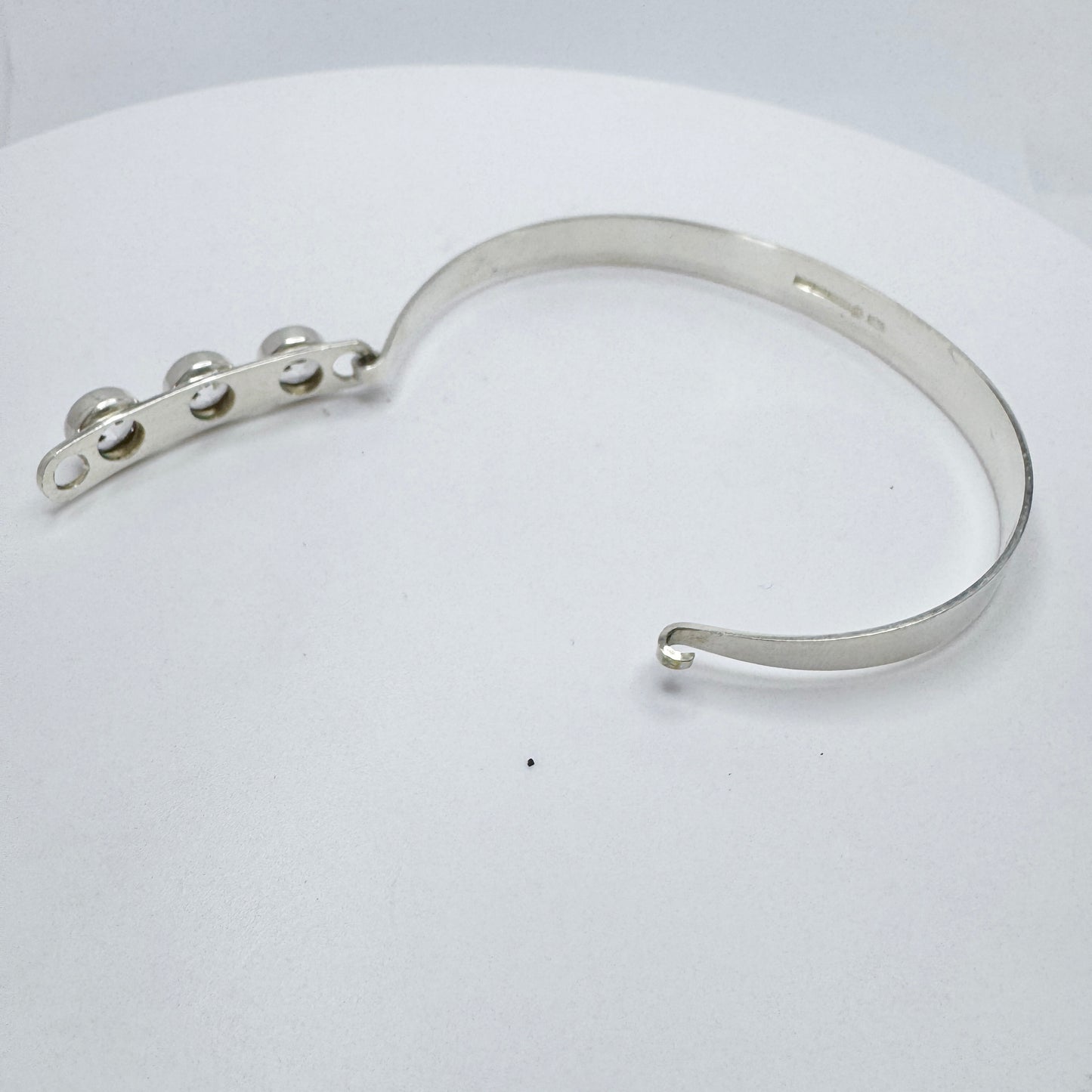 Salovaara, Finland 1969. Vintage Solid Silver Rock Crystal Hinged Bangle Bracelet