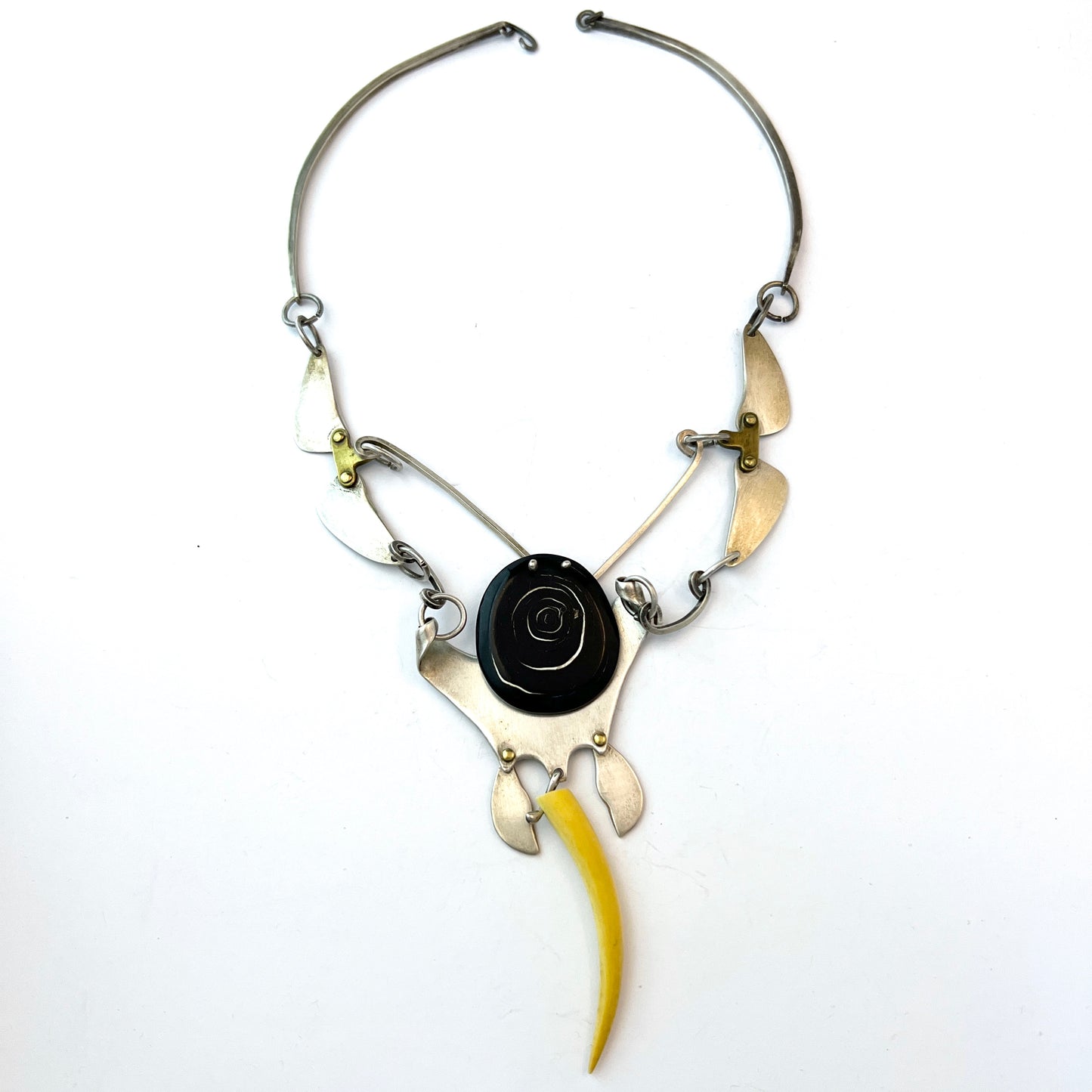 Vintage c 1960s Modernist Silver + Mixed Media Necklace.