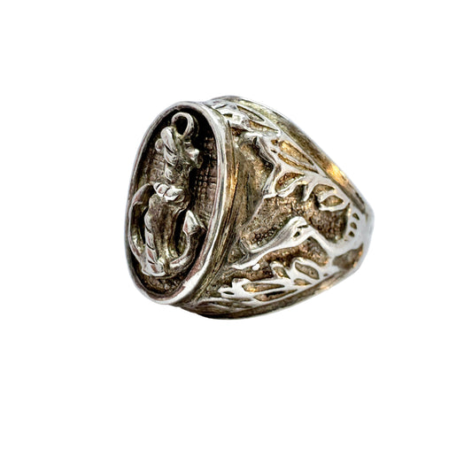Antique or Vintage Solid Silver Anchor Sailor Captain Signet Ring.