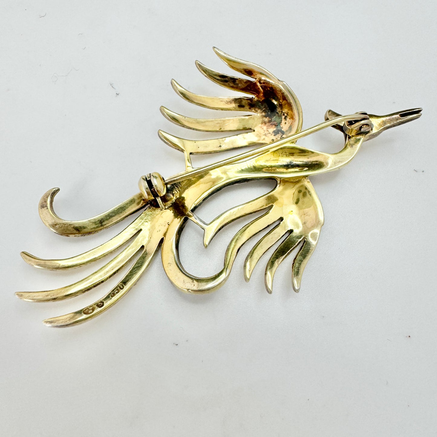 Sweden c 1940s. Large Solid Silver Marcasite Phoenix Bird Brooch.