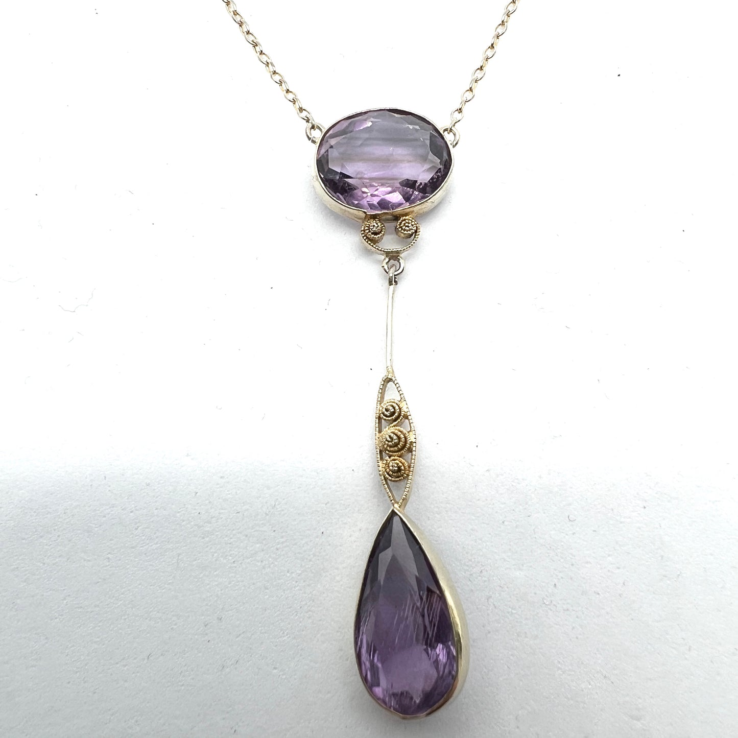 Sweden, c 1920s. Antique Solid Silver Amethyst Necklace.