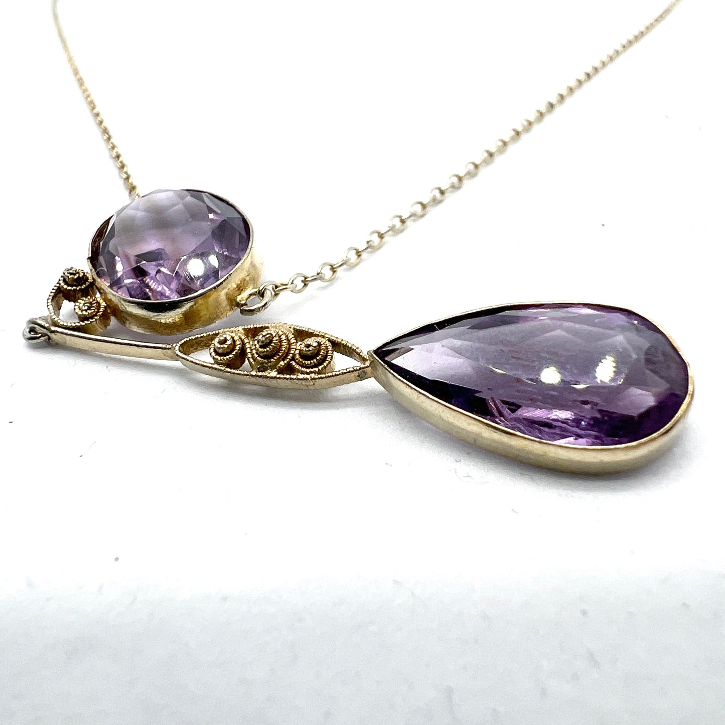 Sweden, c 1920s. Antique Solid Silver Amethyst Necklace.