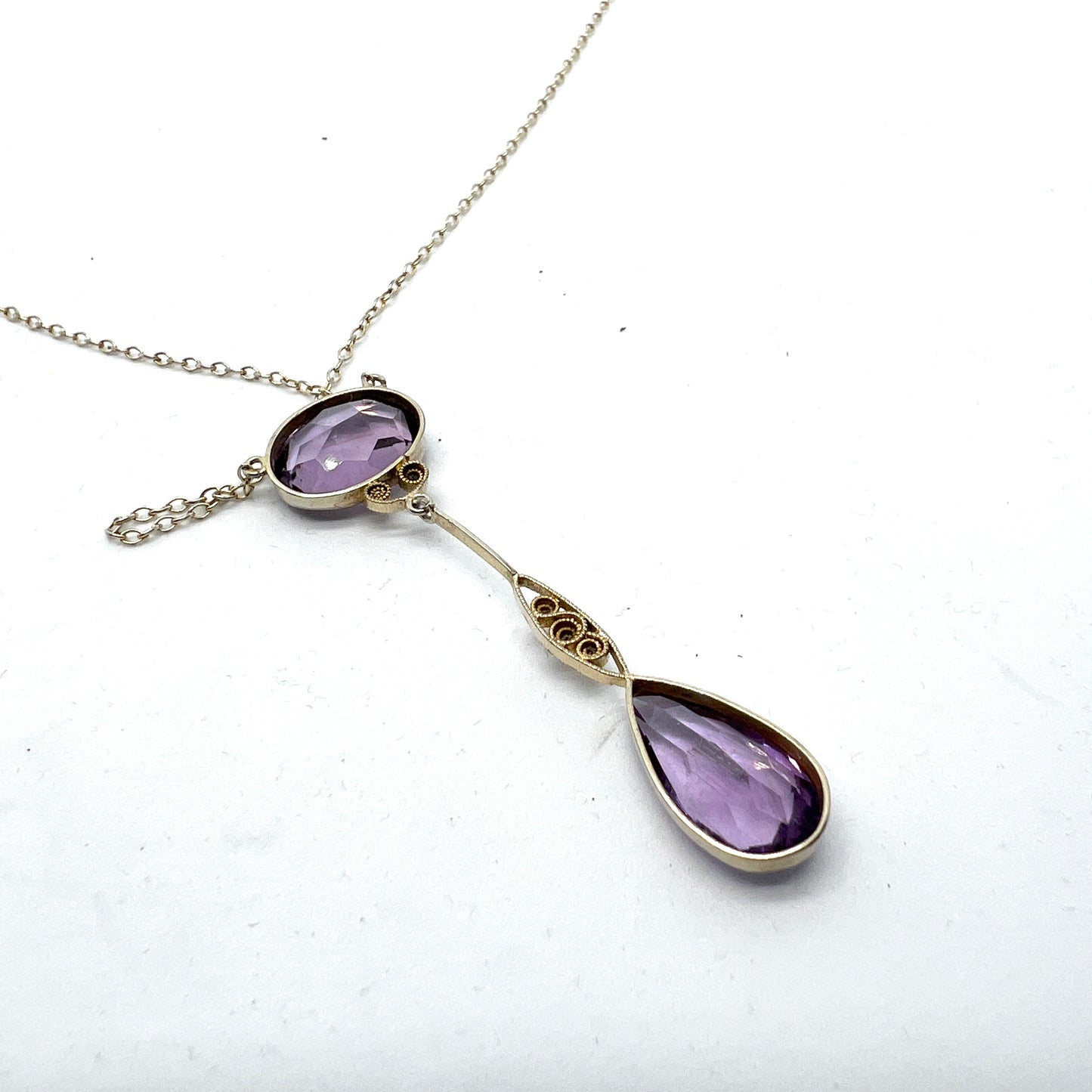 Sweden, c 1920s. Antique Solid Silver Amethyst Necklace.