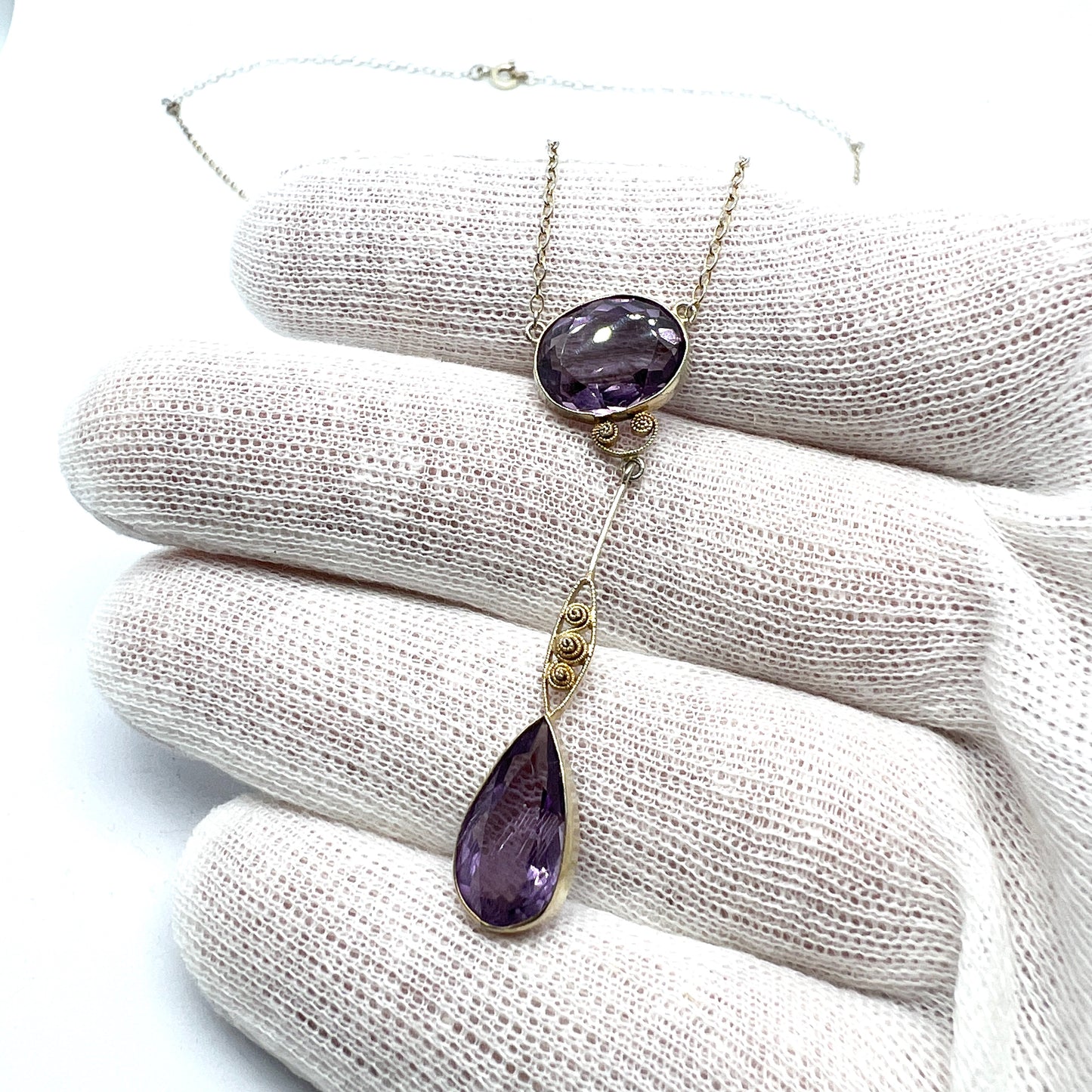 Sweden, c 1920s. Antique Solid Silver Amethyst Necklace.