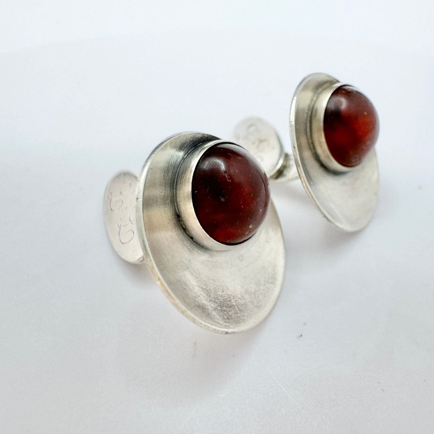 Niels Erik From. Denmark c 1950s. Vintage Sterling Silver Amber Cufflinks.