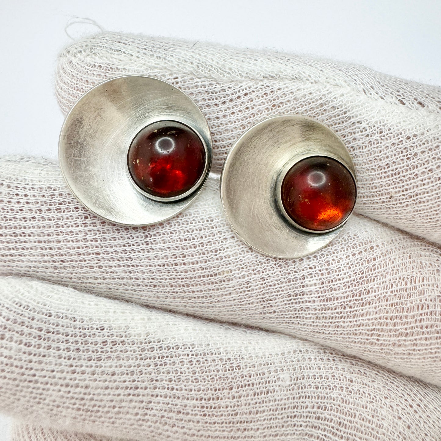 Niels Erik From. Denmark c 1950s. Vintage Sterling Silver Amber Cufflinks.