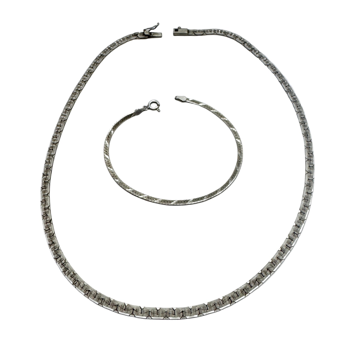 Vintage Solid Silver Necklace + Bracelet. Italy.