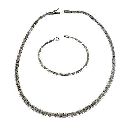 Vintage Solid Silver Necklace + Bracelet. Italy.