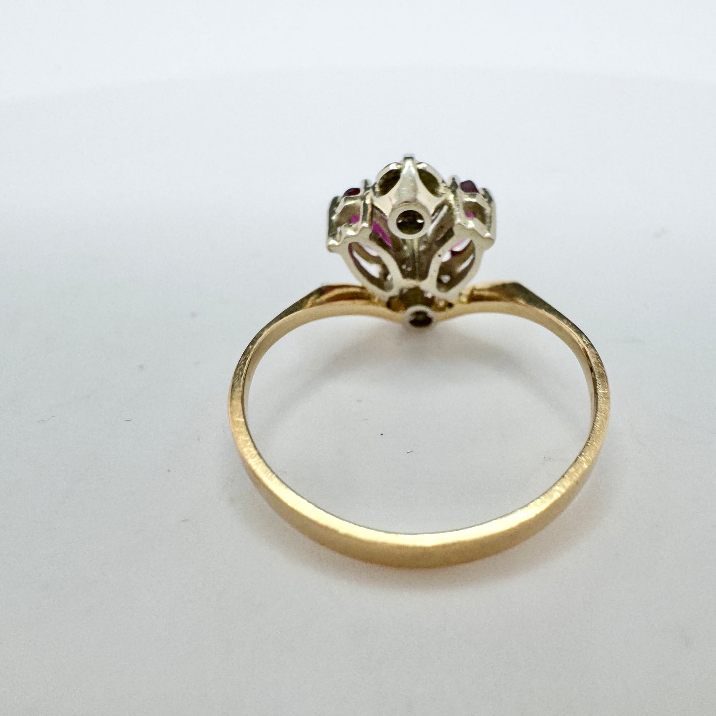 Sweden. Vintage 18k Gold Diamond Ruby Ring.