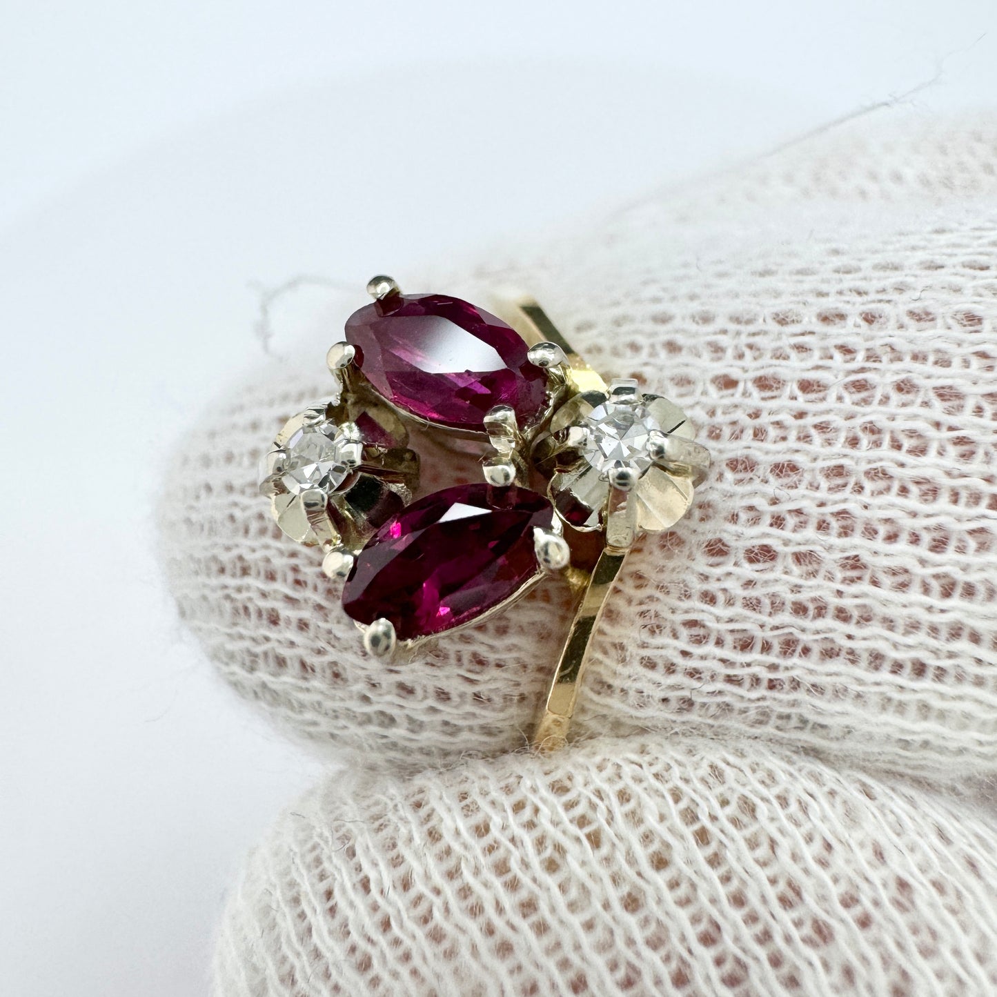 Sweden. Vintage 18k Gold Diamond Ruby Ring.