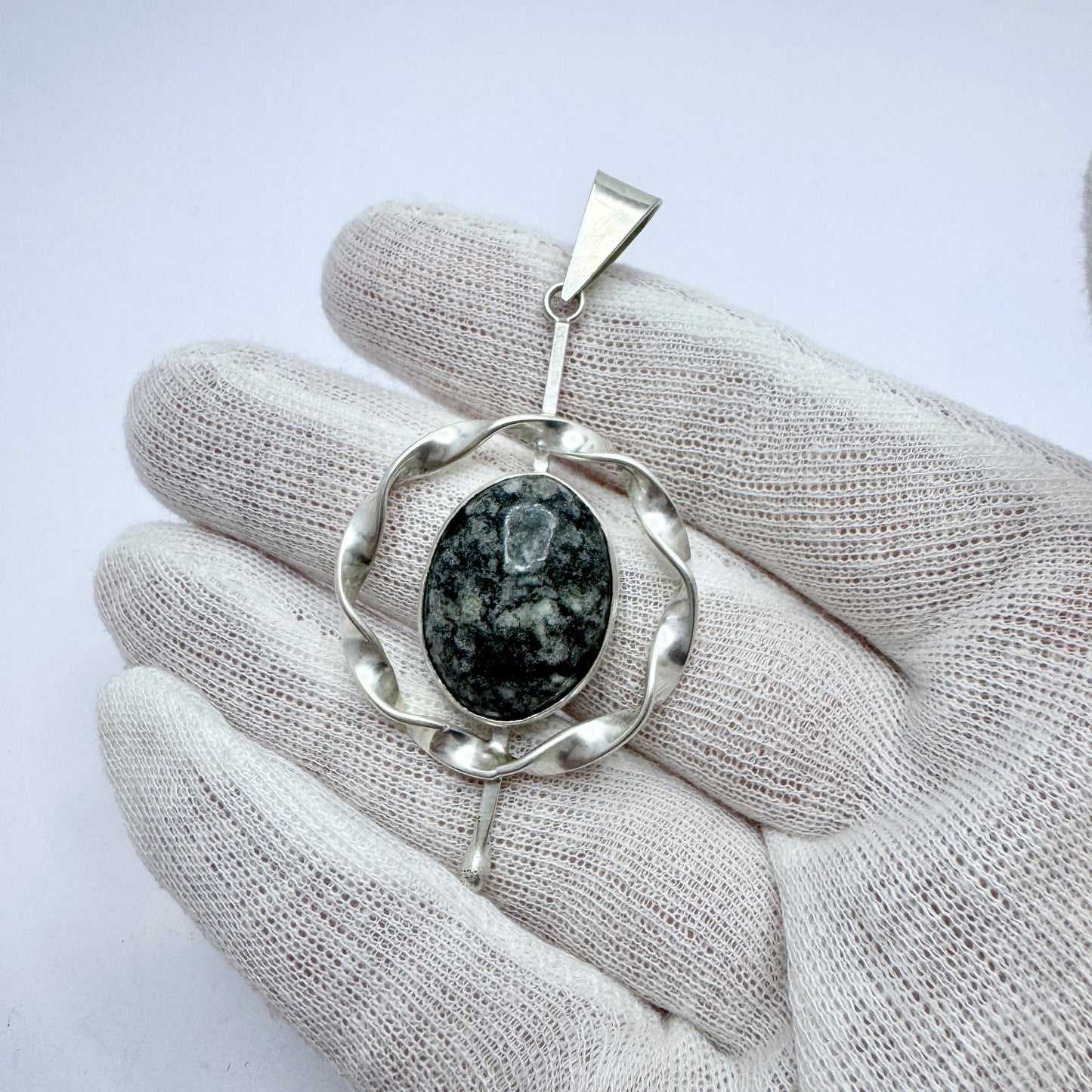 O. Nordström, Sweden 1969. Vintage Sterling Silver Porphyry Pendant.