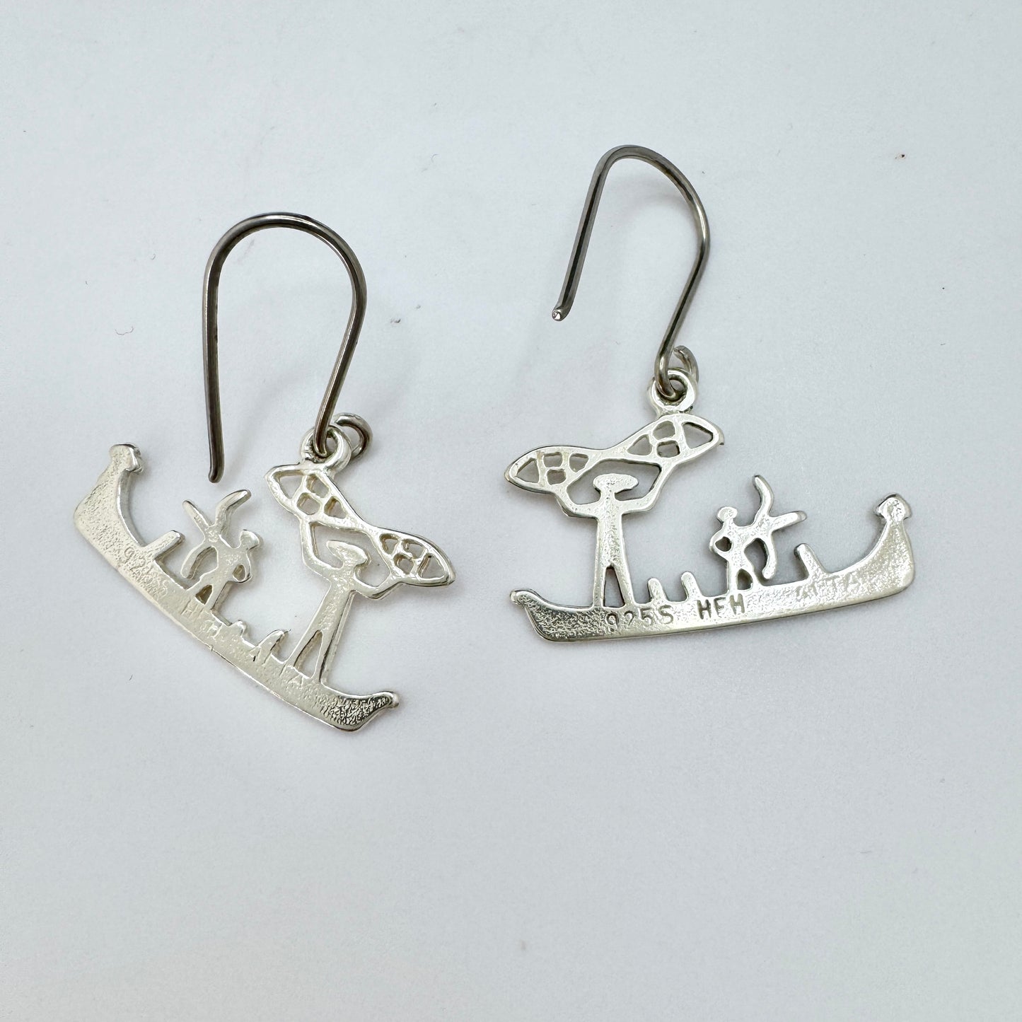 Norway. Vintage Sterling Silver Stone Age Rock Carvings Motif Earrings.