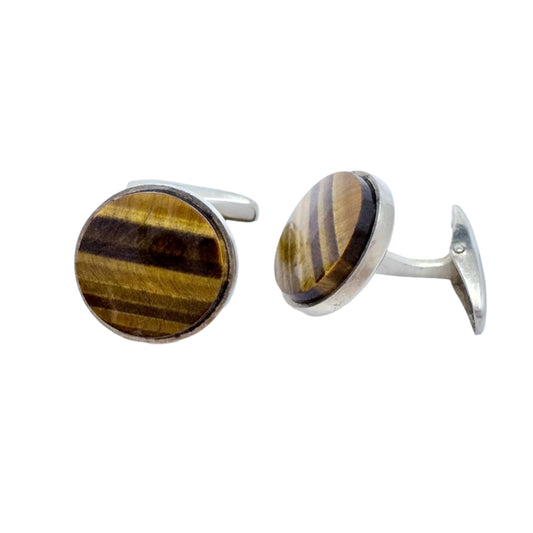 Martti Viikinniemi, Finland 1965. Vintage Solid Silver Tiger's Eye Cufflinks.