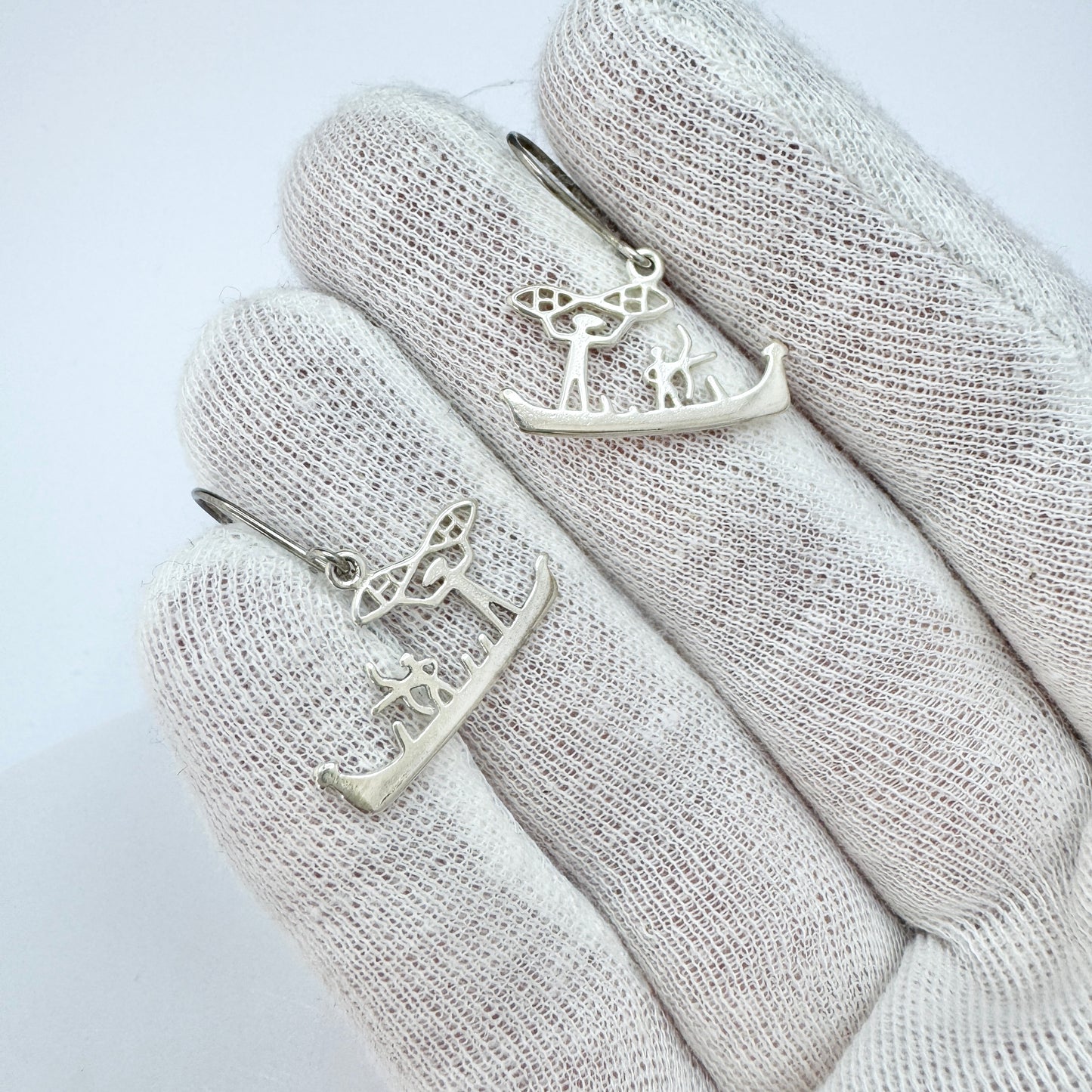 Norway. Vintage Sterling Silver Stone Age Rock Carvings Motif Earrings.