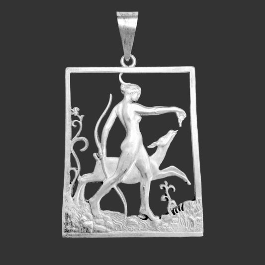 Tore Strindberg for Sporrong, Sweden 1945 Vintage Sterling Silver Goddess Diana Pendant. Signed