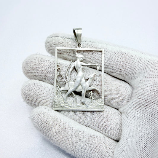 Tore Strindberg for Sporrong, Sweden 1945 Vintage Sterling Silver Goddess Diana Pendant. Signed
