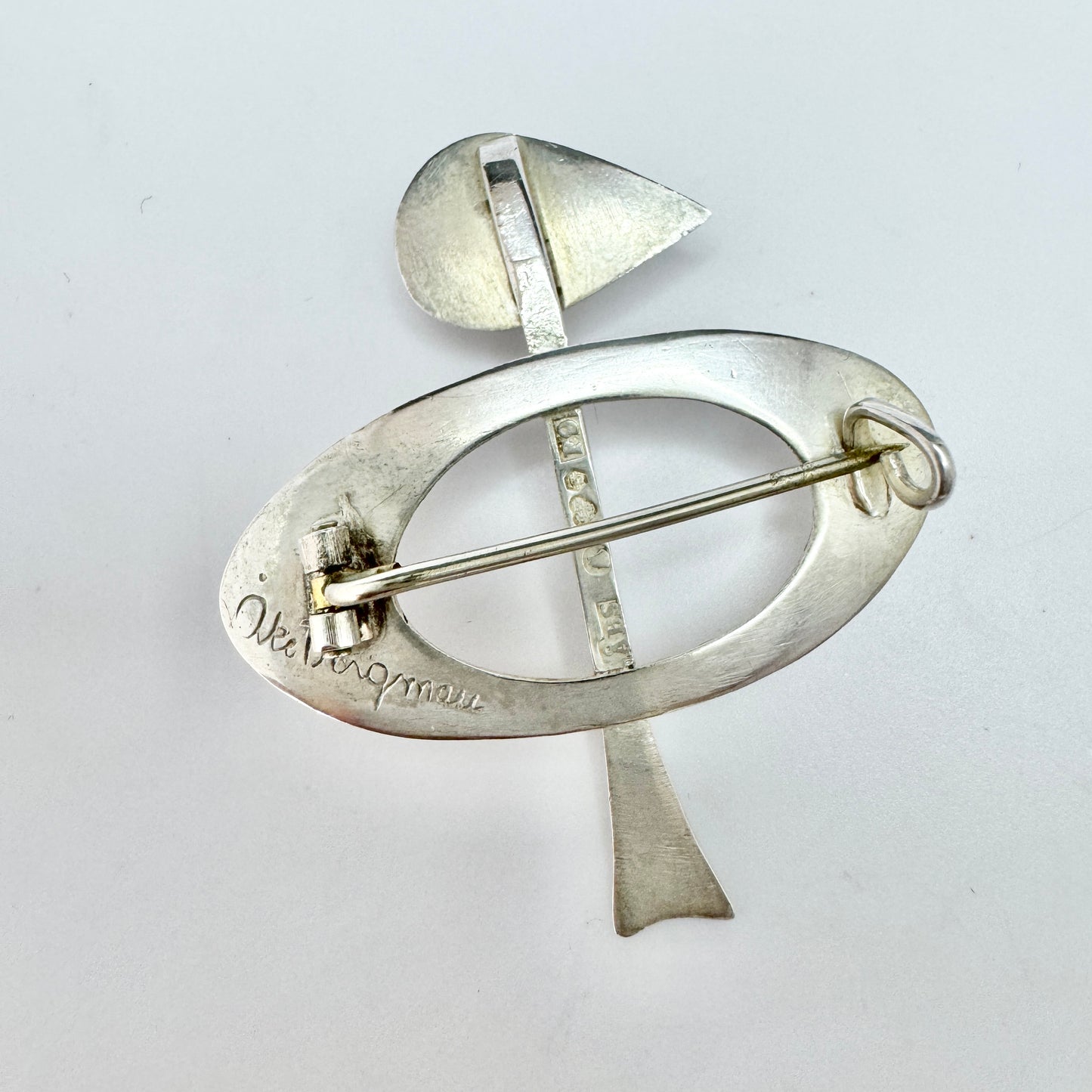 Åke Bergman, Sweden 1956. Vintage Sterling Silver Garnet Bird Brooch. Signed