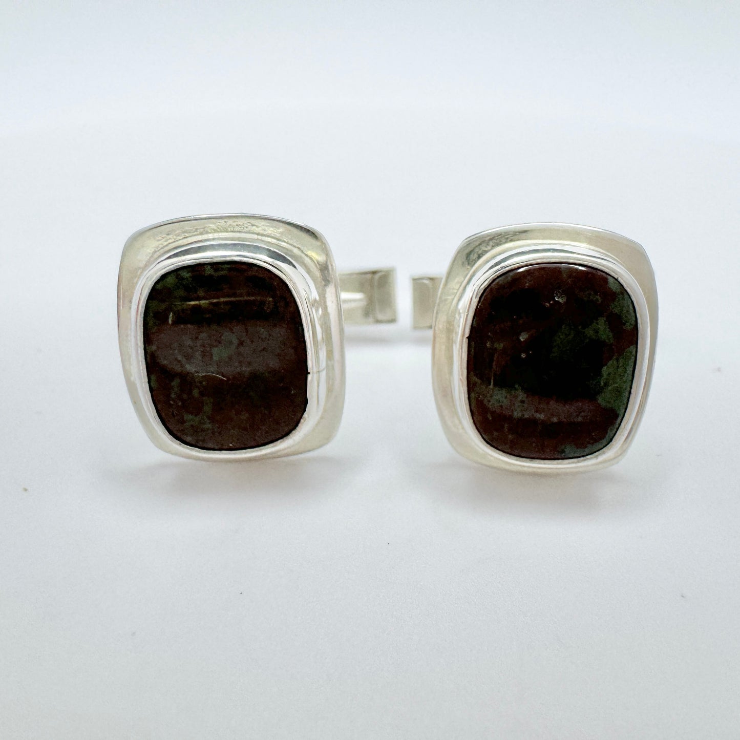 S Lenart. Vintage Sterling Silver Hardstone Cufflinks.