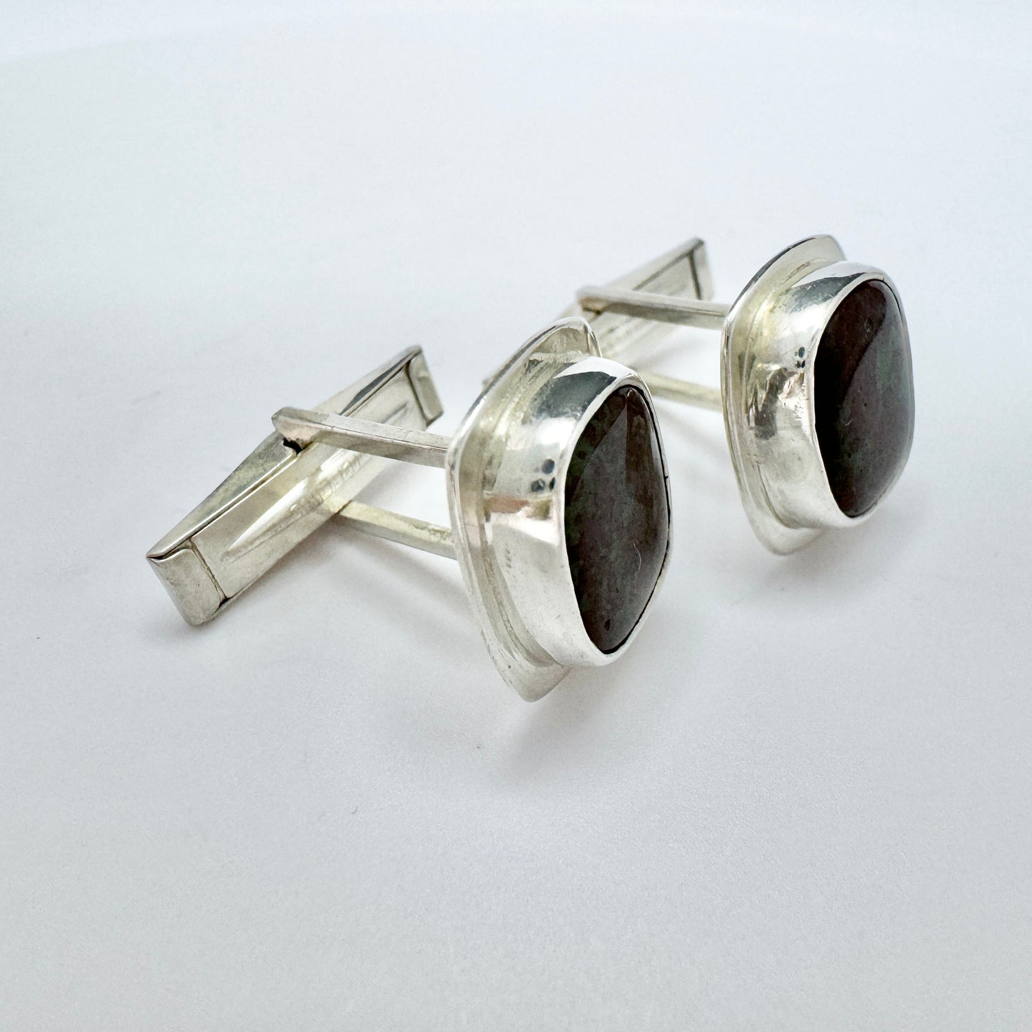 S Lenart. Vintage Sterling Silver Hardstone Cufflinks.