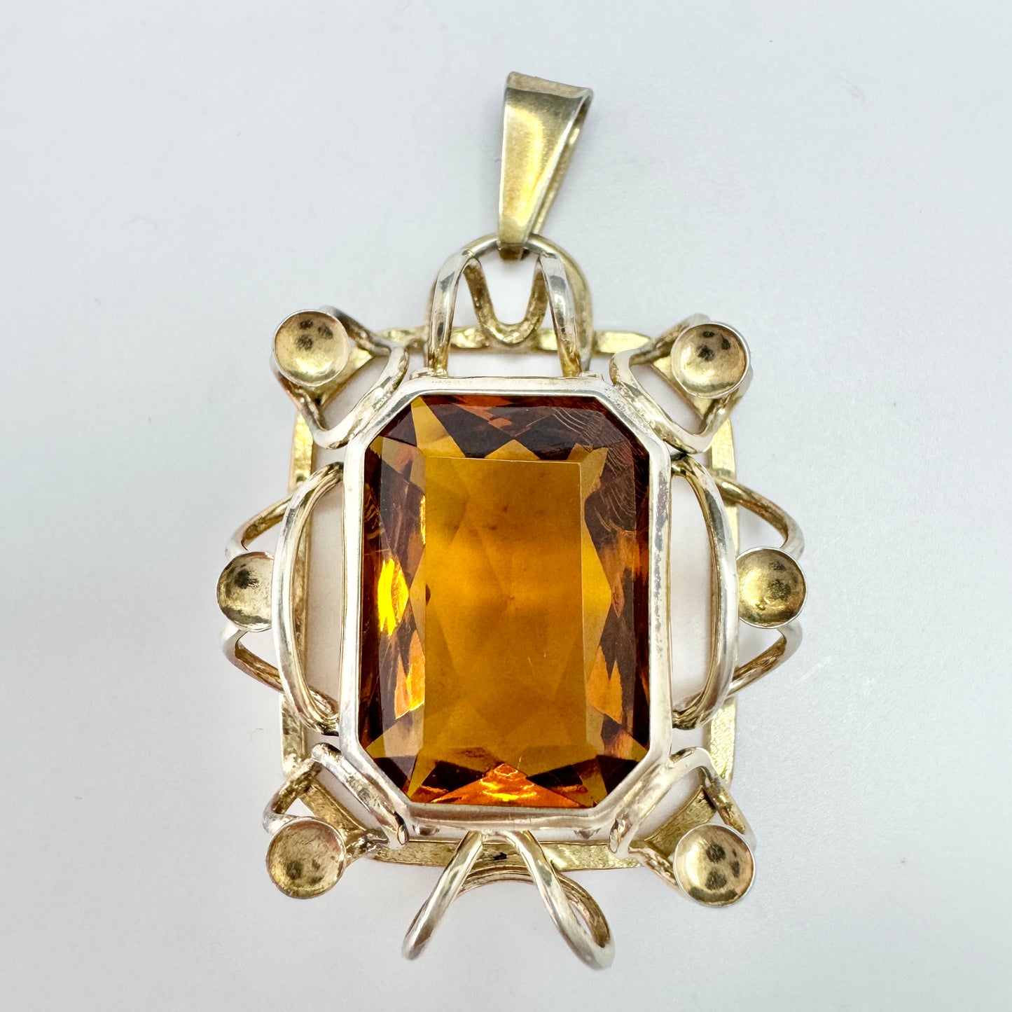 Germany 1930-40s. Vintage Solid Silver Citrine Pendant. DRP. Deutsches Reichspatent