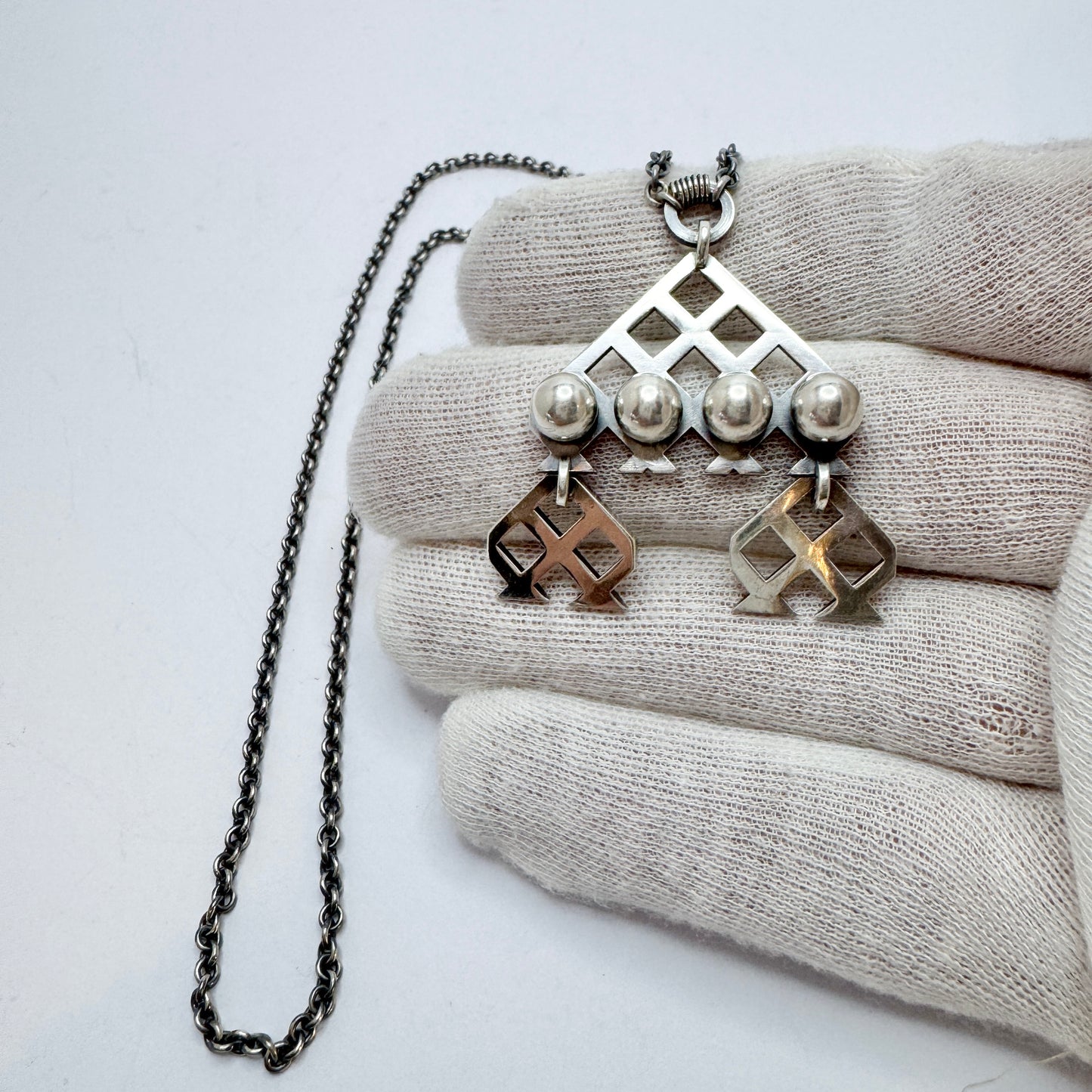 JJ, Finland 1967. Vintage Solid Silver Pendant Necklace.