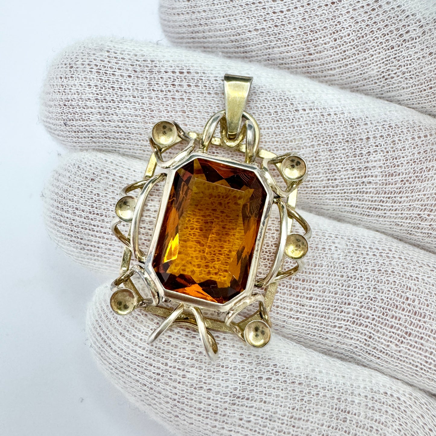 Germany 1930-40s. Vintage Solid Silver Citrine Pendant. DRP. Deutsches Reichspatent