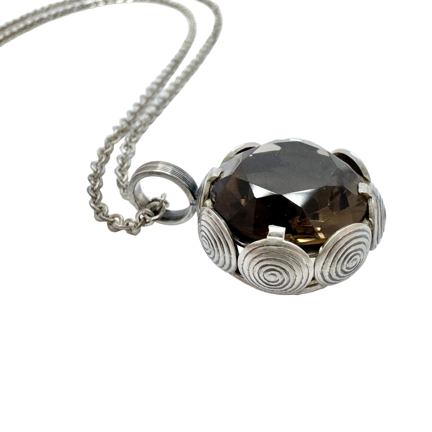 Elis Kauppi, Kupittaan Kulta, Finland 1960s. Vintage Sterling Silver Smoky Quartz Pendant Necklace.