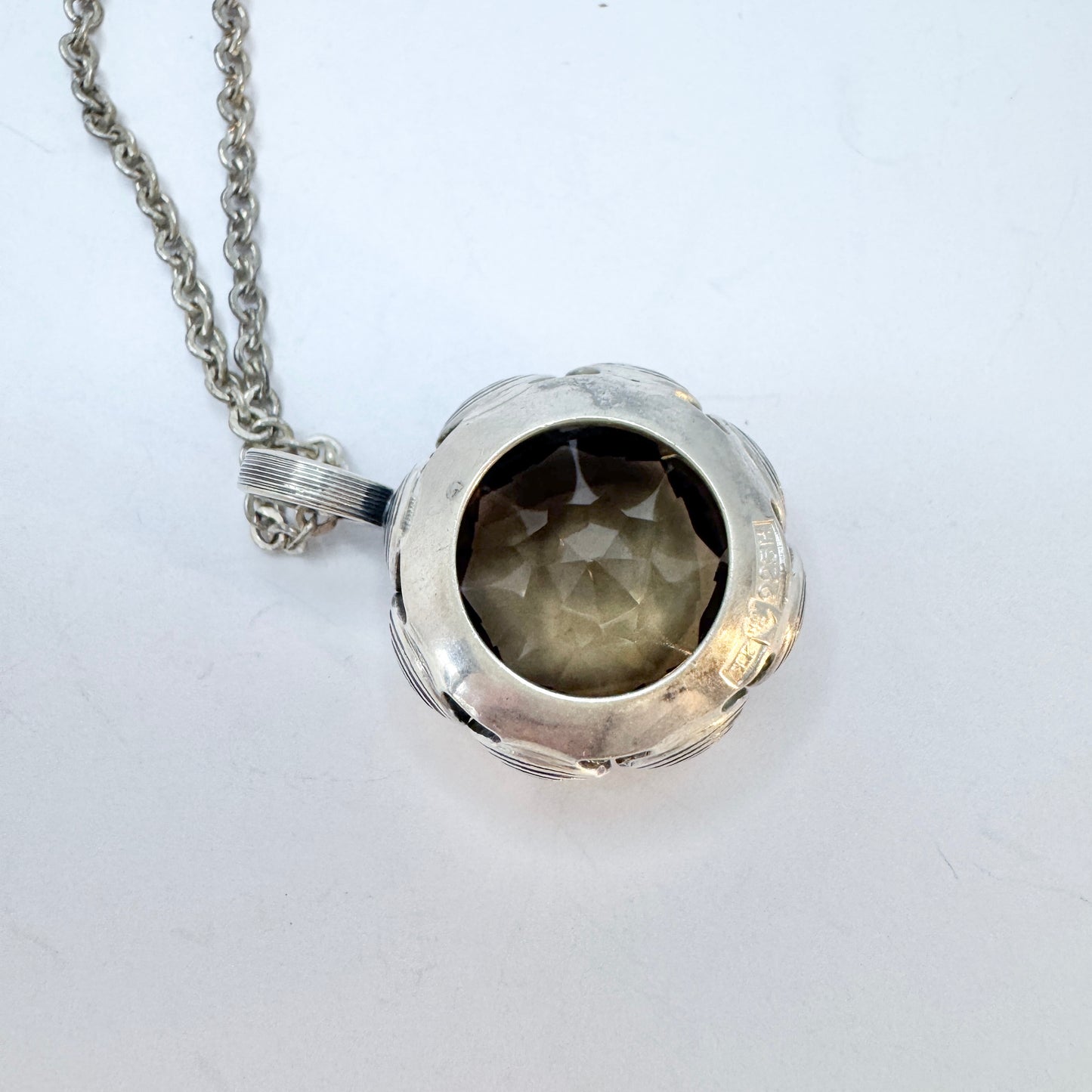 Elis Kauppi, Kupittaan Kulta, Finland 1960s. Vintage Sterling Silver Smoky Quartz Pendant Necklace.