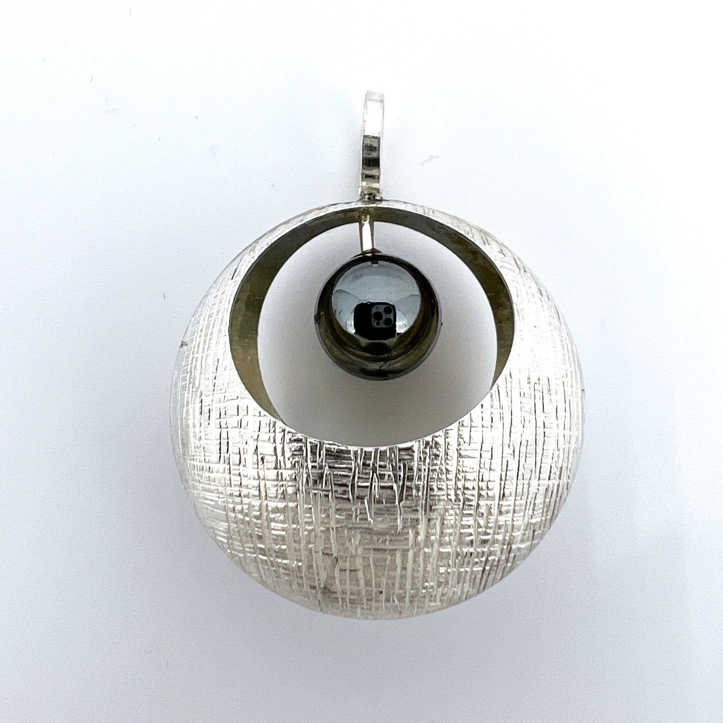 Einari Ailio, Finland 1970s. Vintage Modernist Sterling Silver Hematite Pendant