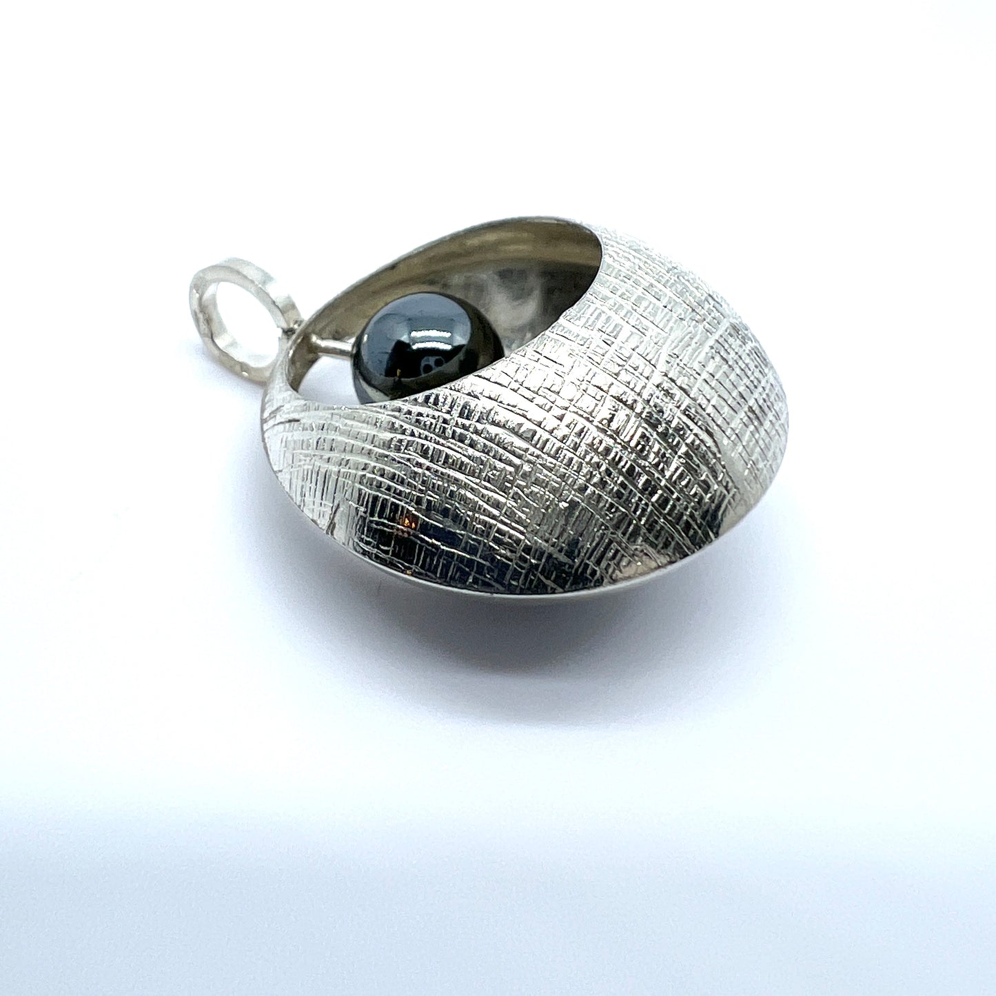 Einari Ailio, Finland 1970s. Vintage Modernist Sterling Silver Hematite Pendant