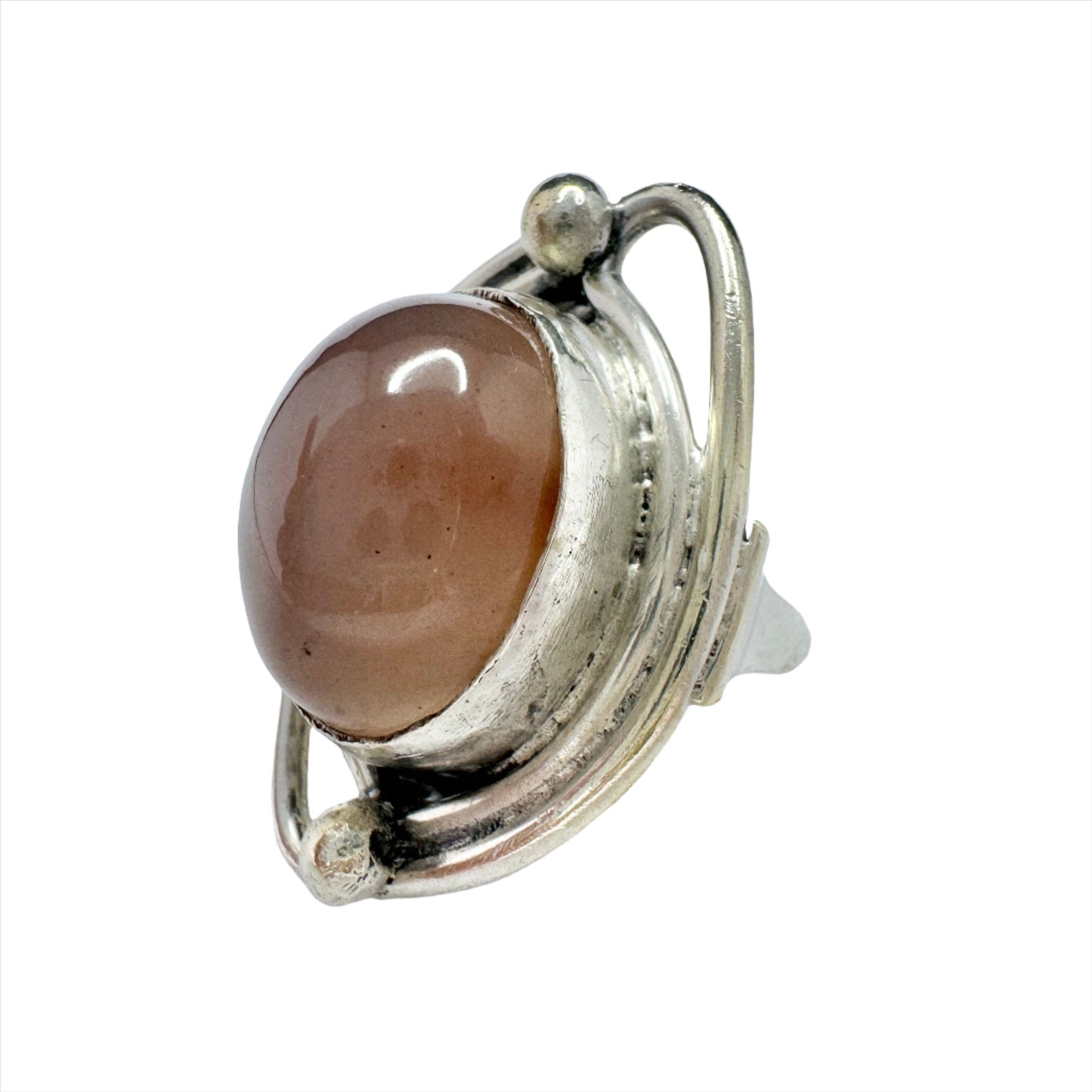 ORNO, Poland 1960s. Vintage Modernist Solid Silver Rose Quartz Ring.