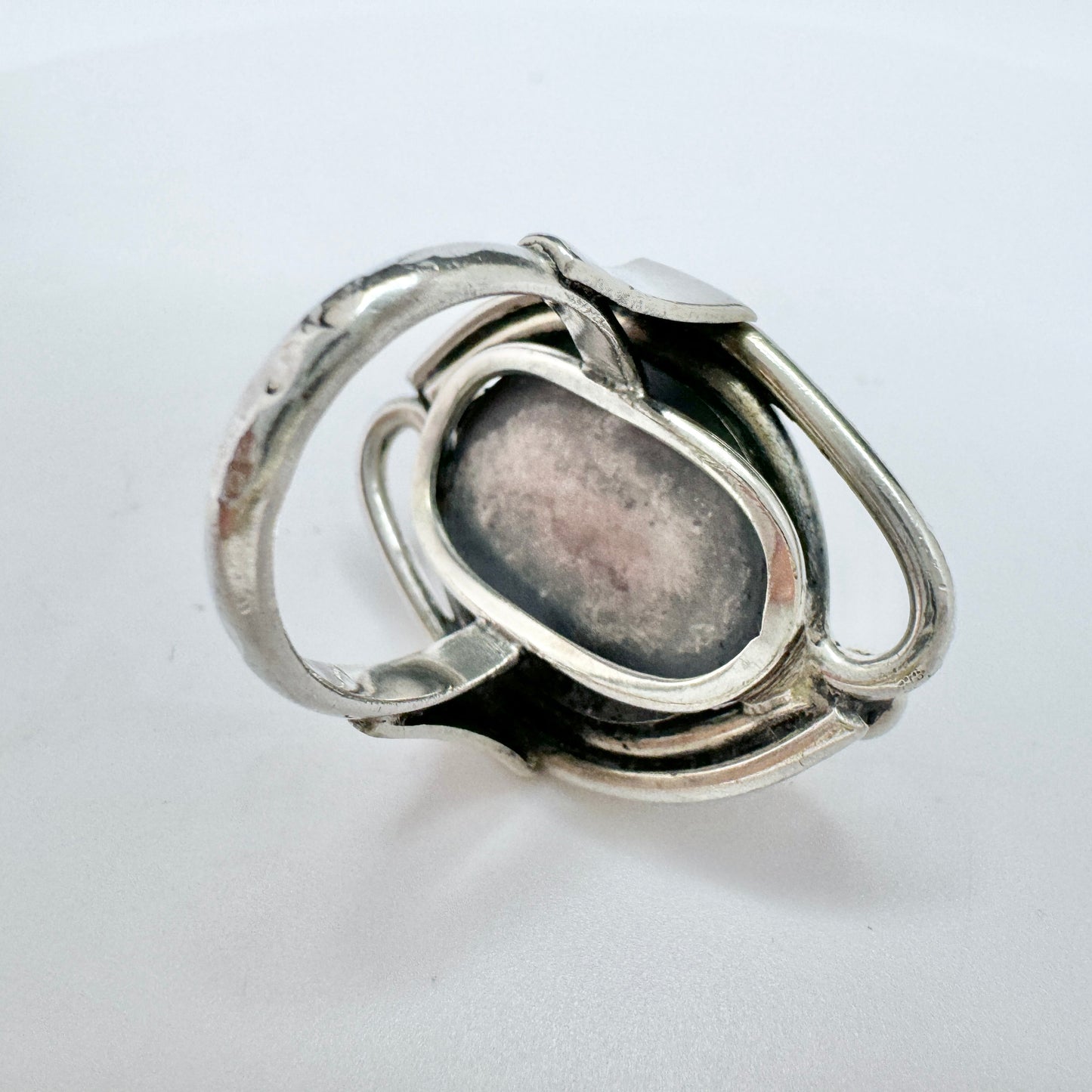 ORNO, Poland 1960s. Vintage Modernist Solid Silver Rose Quartz Ring.