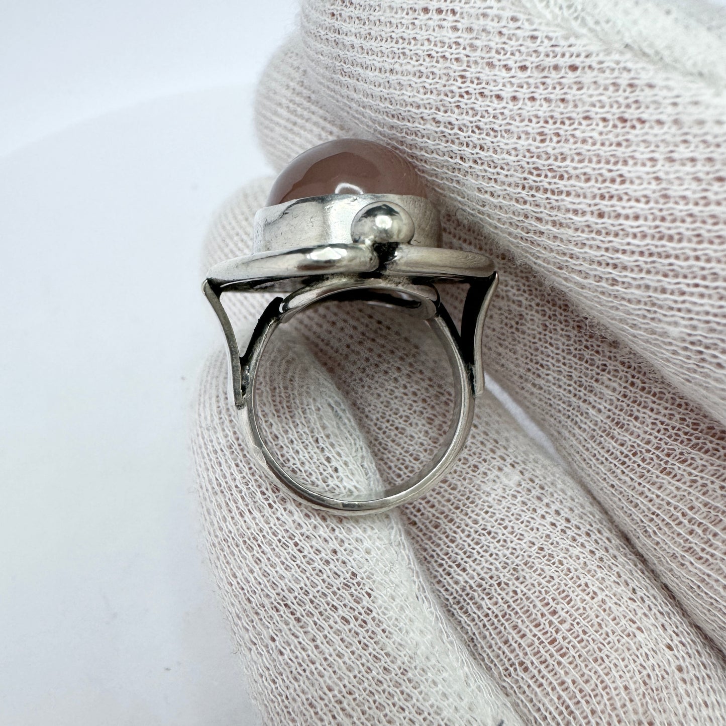 ORNO, Poland 1960s. Vintage Modernist Solid Silver Rose Quartz Ring.