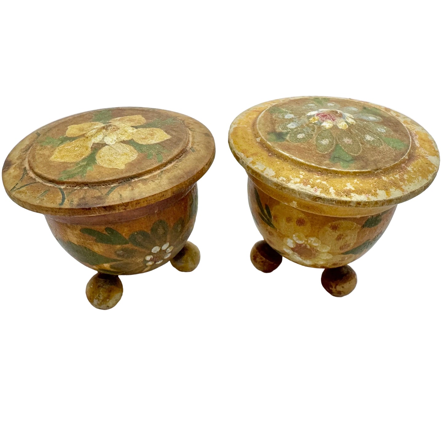 Sweden 1936. Two Vintage Folk Art Wood Trinket Boxes with Proverb.