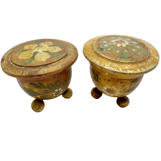 Sweden 1936. Two Vintage Folk Art Wood Trinket Boxes with Proverb.