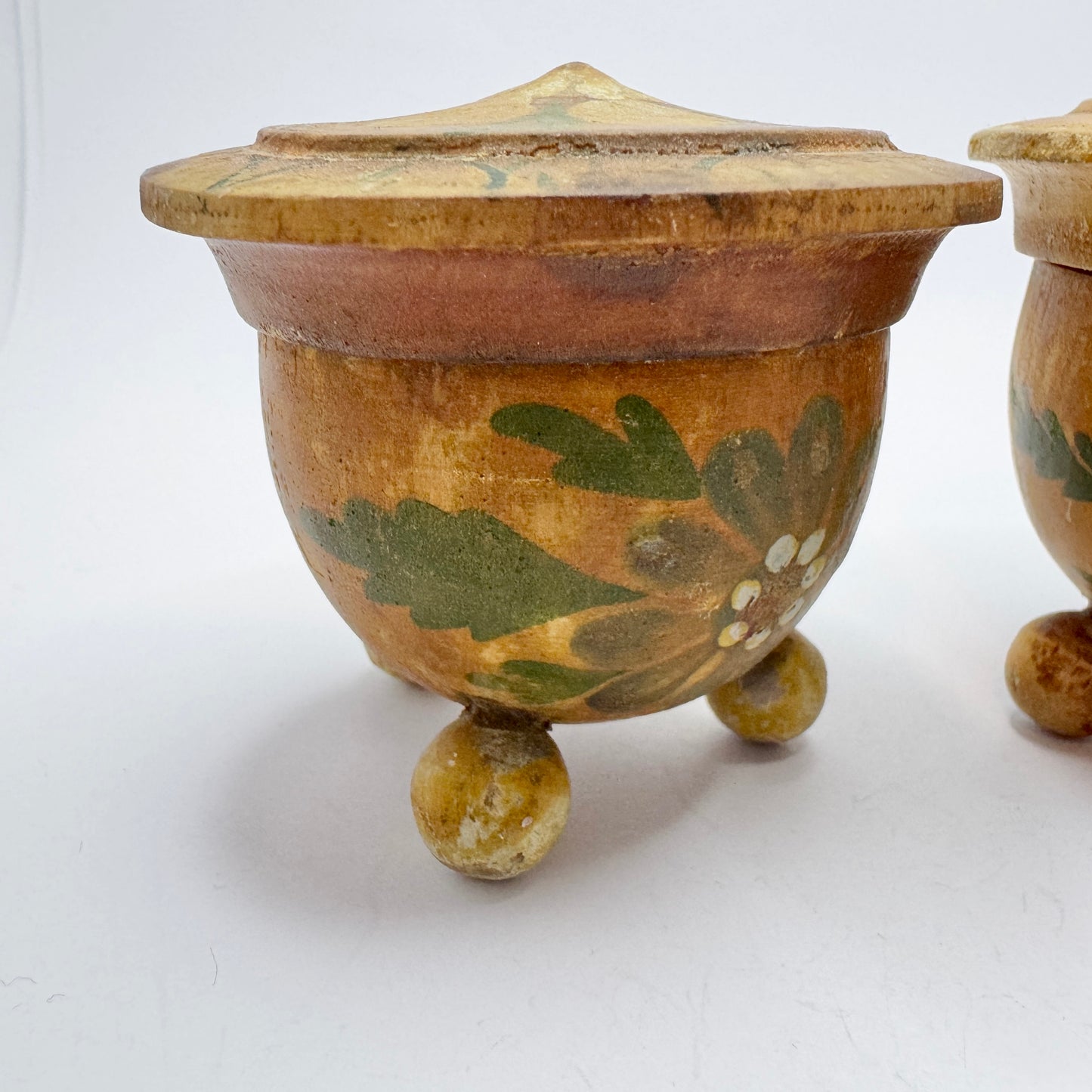 Sweden 1936. Two Vintage Folk Art Wood Trinket Boxes with Proverb.