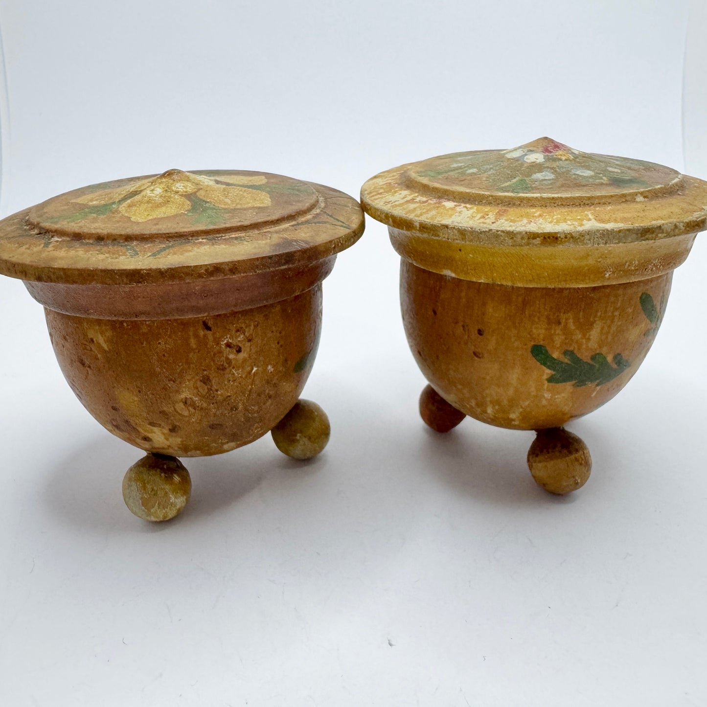 Sweden 1936. Two Vintage Folk Art Wood Trinket Boxes with Proverb.