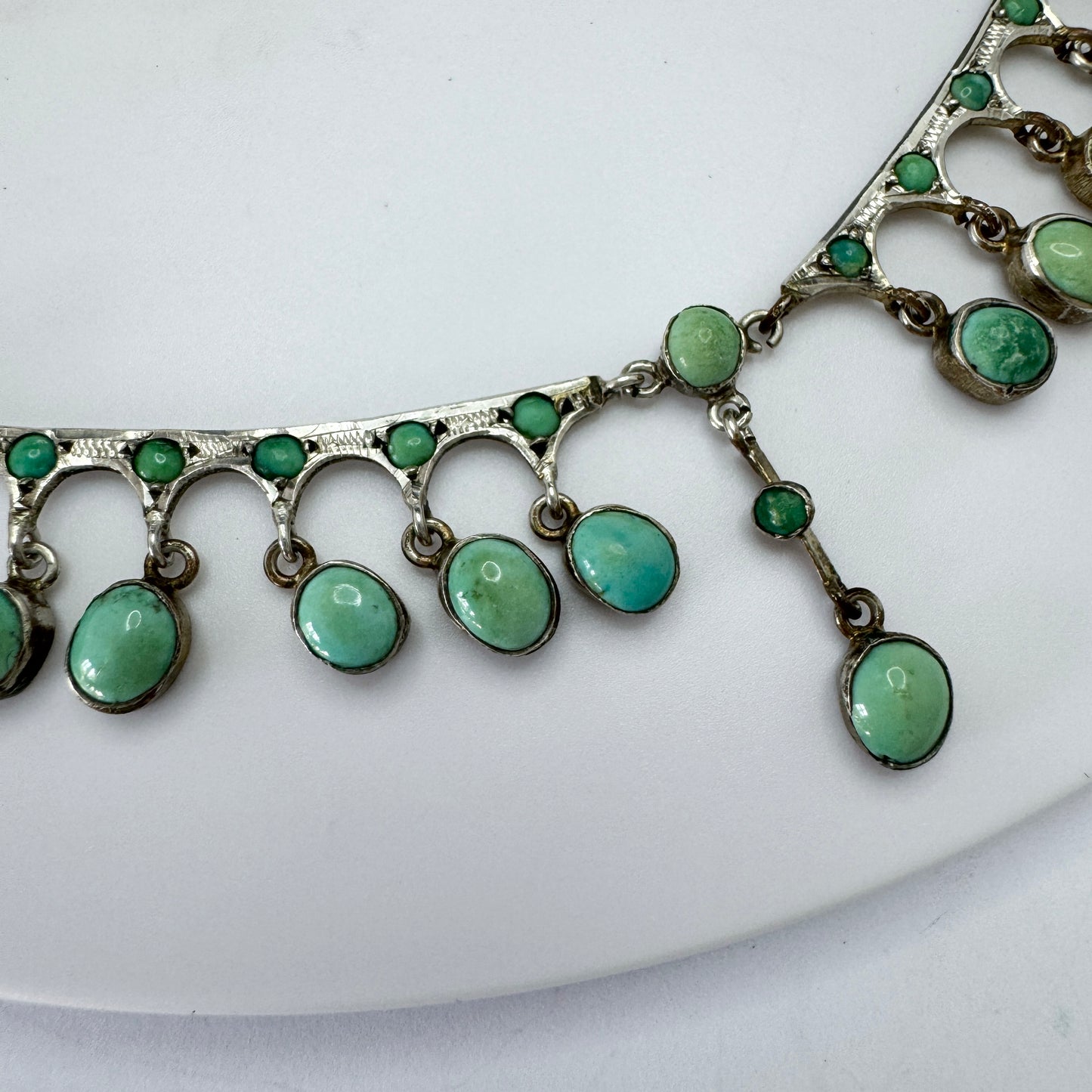 Antique Edwardian Turquoise Silver-plated Festoon Necklace