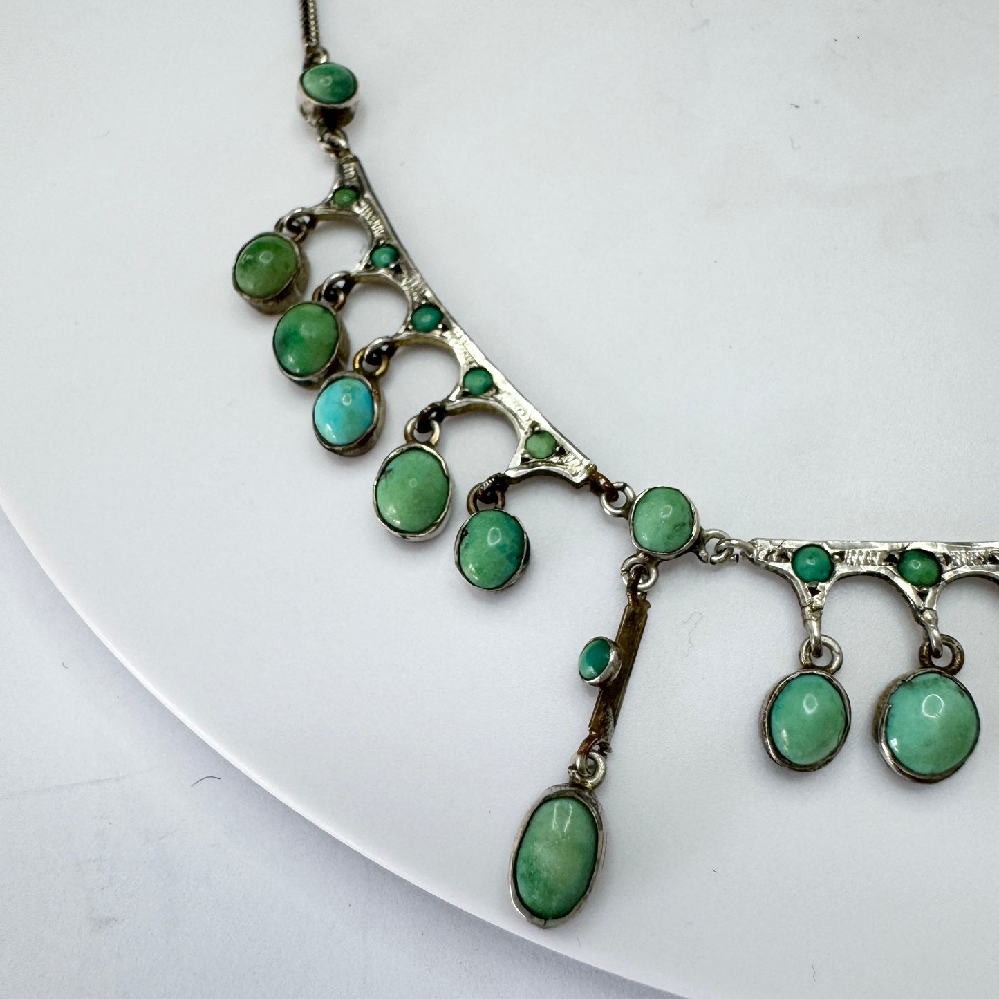 Antique Edwardian Turquoise Silver-plated Festoon Necklace