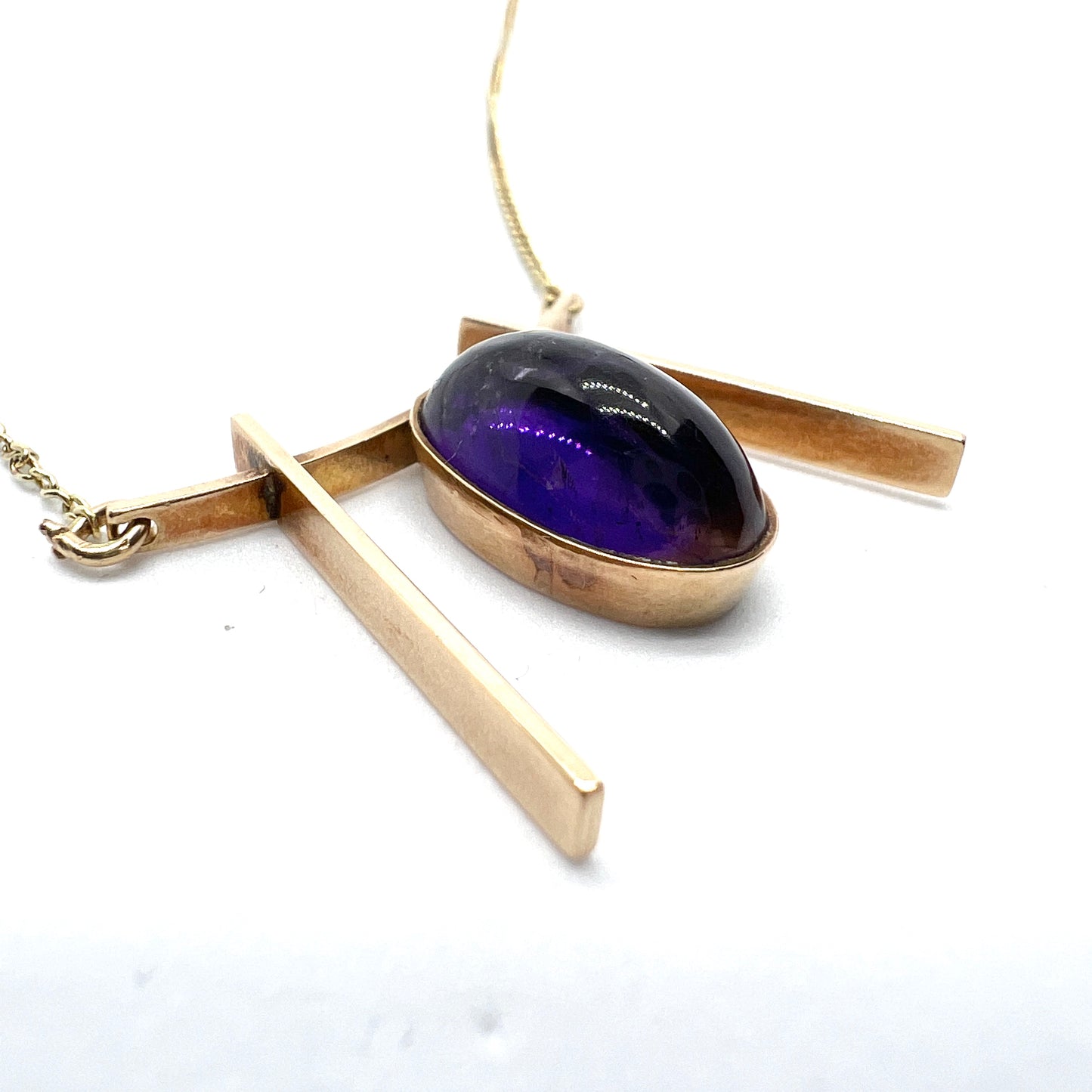 Maija-Liisa Eskelinen, Finland 1959, Vintage 14k Gold Amethyst Pendant Necklace.