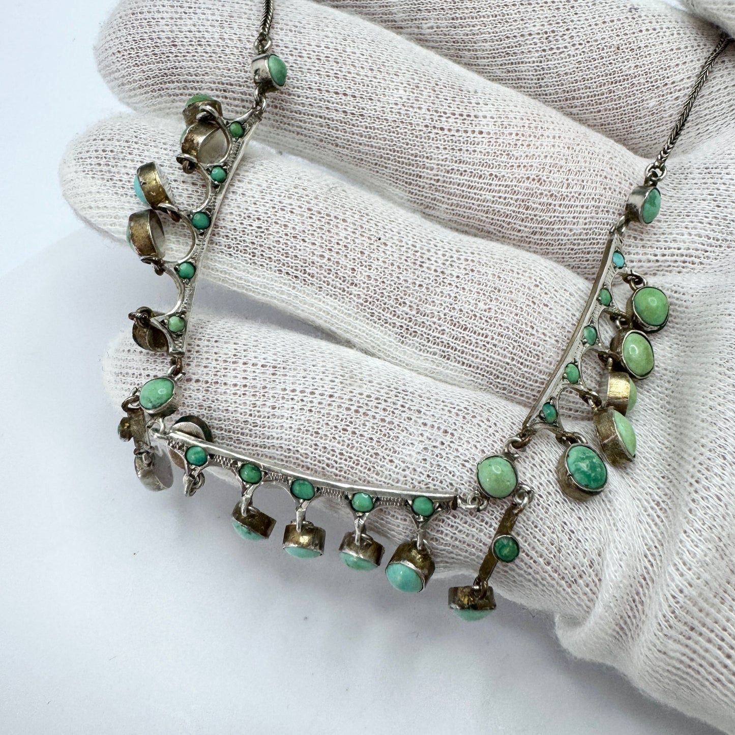 Antique Edwardian Turquoise Silver-plated Festoon Necklace