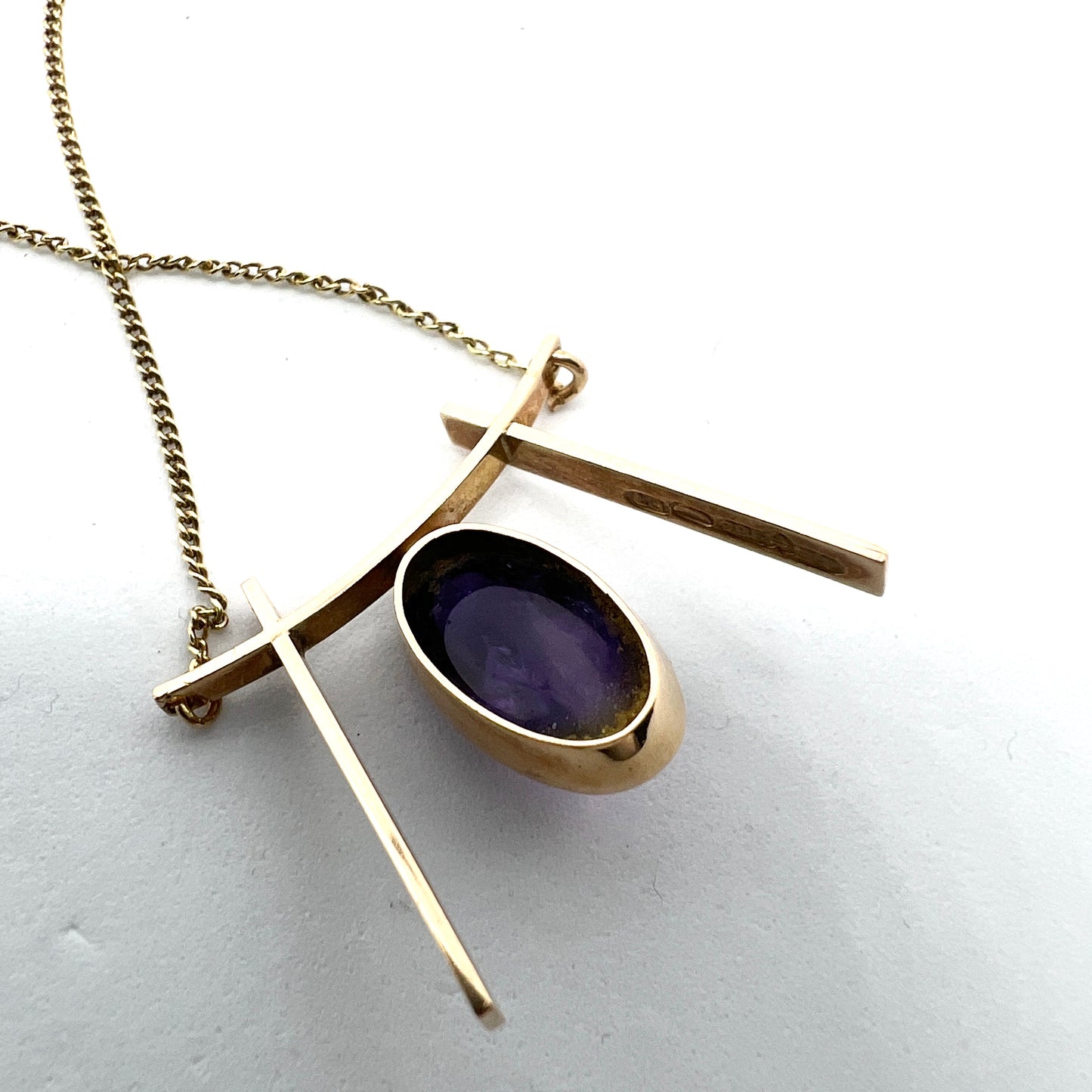 Maija-Liisa Eskelinen, Finland 1959, Vintage 14k Gold Amethyst Pendant Necklace.