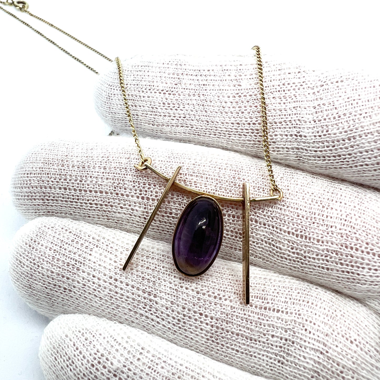 Maija-Liisa Eskelinen, Finland 1959, Vintage 14k Gold Amethyst Pendant Necklace.